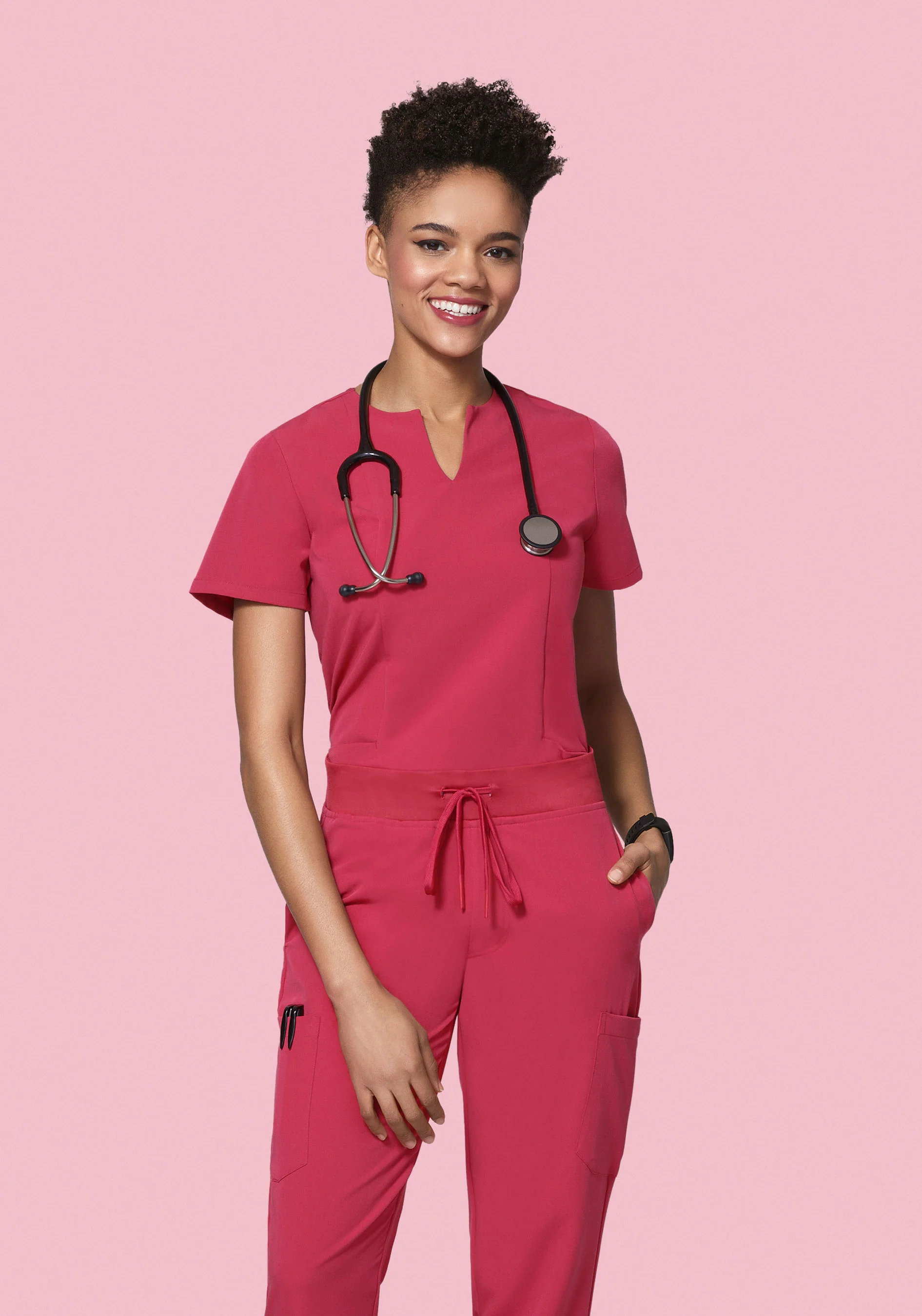 5 Pocket Notch Neck Top Deep Rose - Image 2
