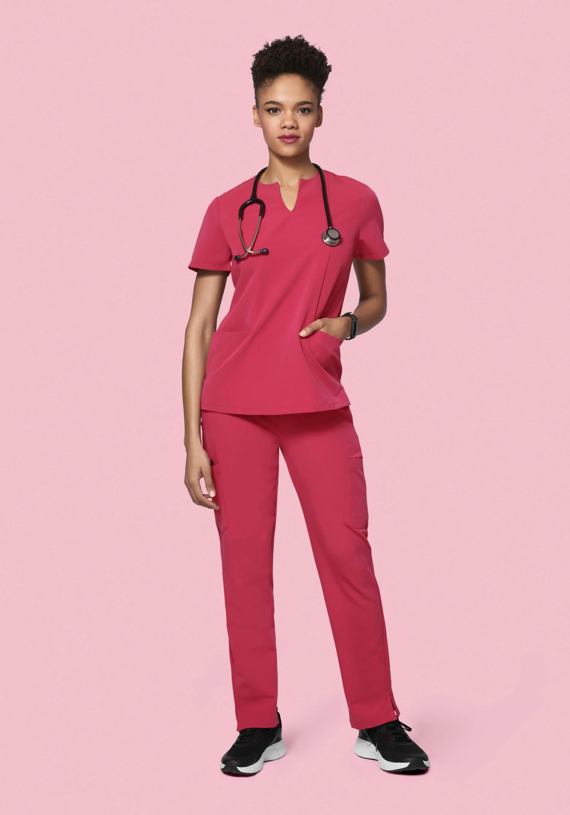 5 Pocket Notch Neck Top Deep Rose - Image 3
