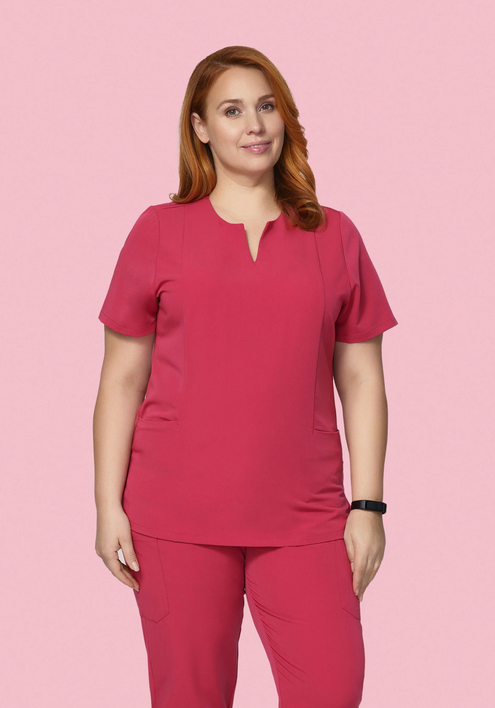 5 Pocket Notch Neck Top Deep Rose - Image 4