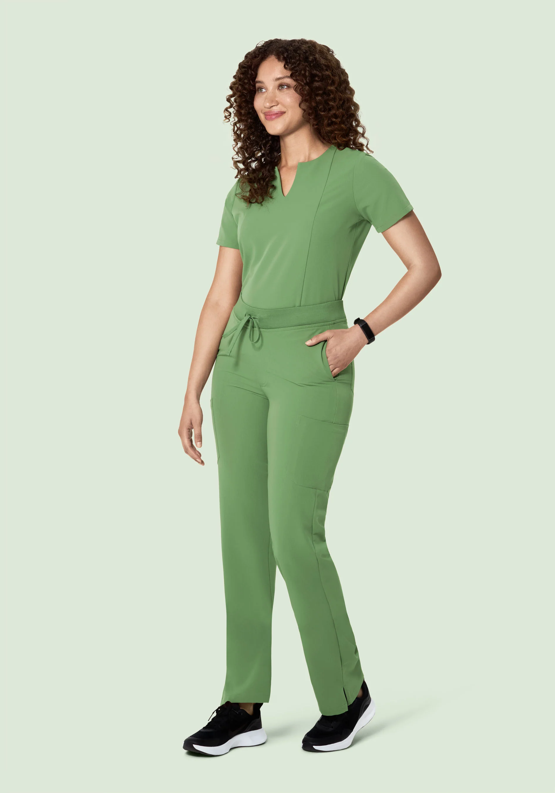 5 Pocket Notch Neck Top Hazel Green - Image 3