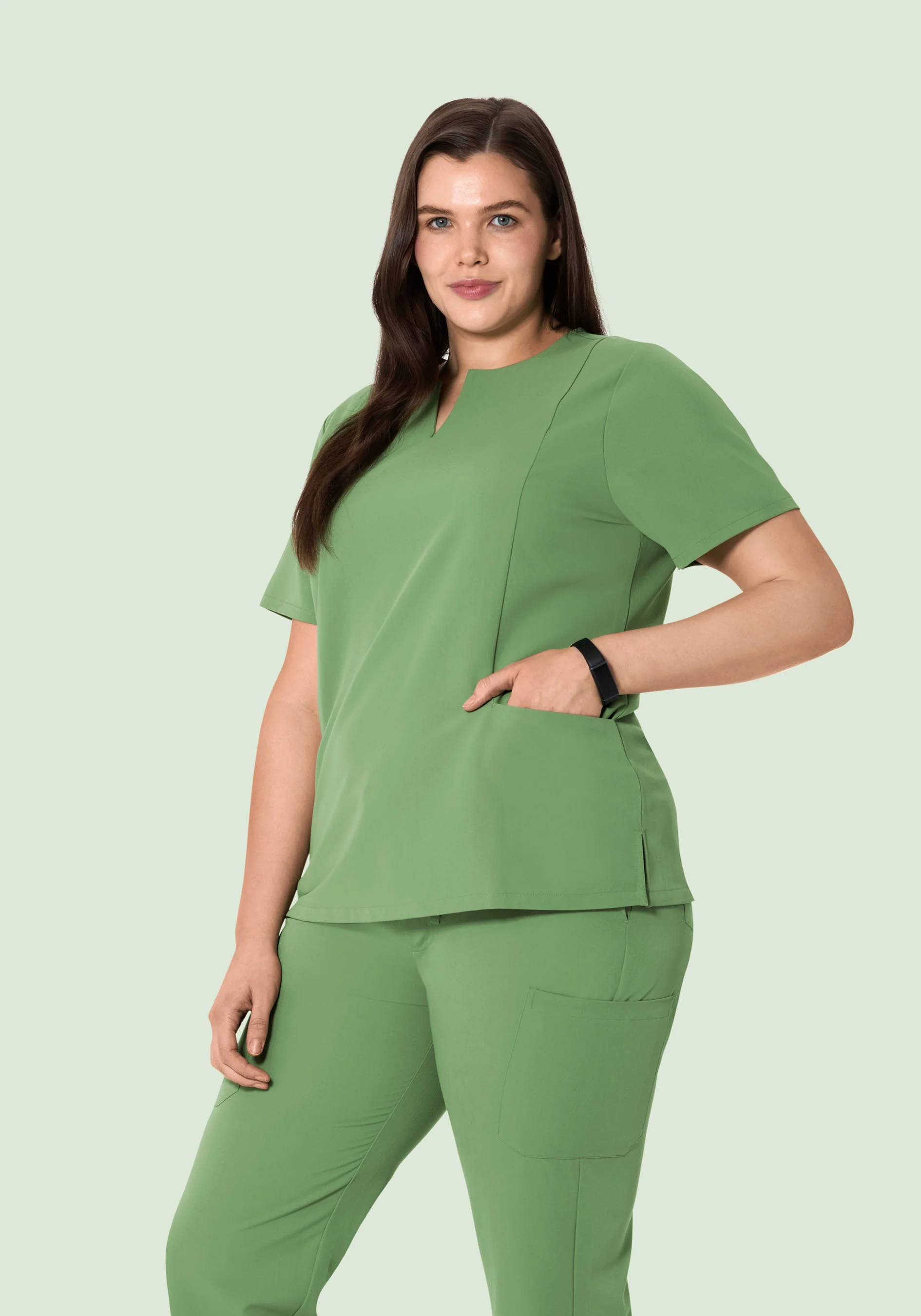 5 Pocket Notch Neck Top Hazel Green - Image 5