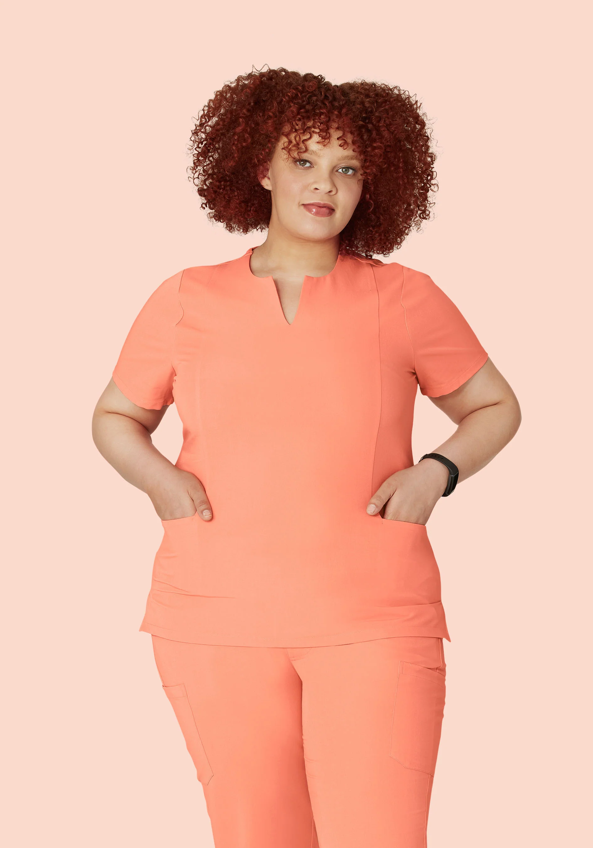 5 Pocket Notch Neck Top Peach - Image 5