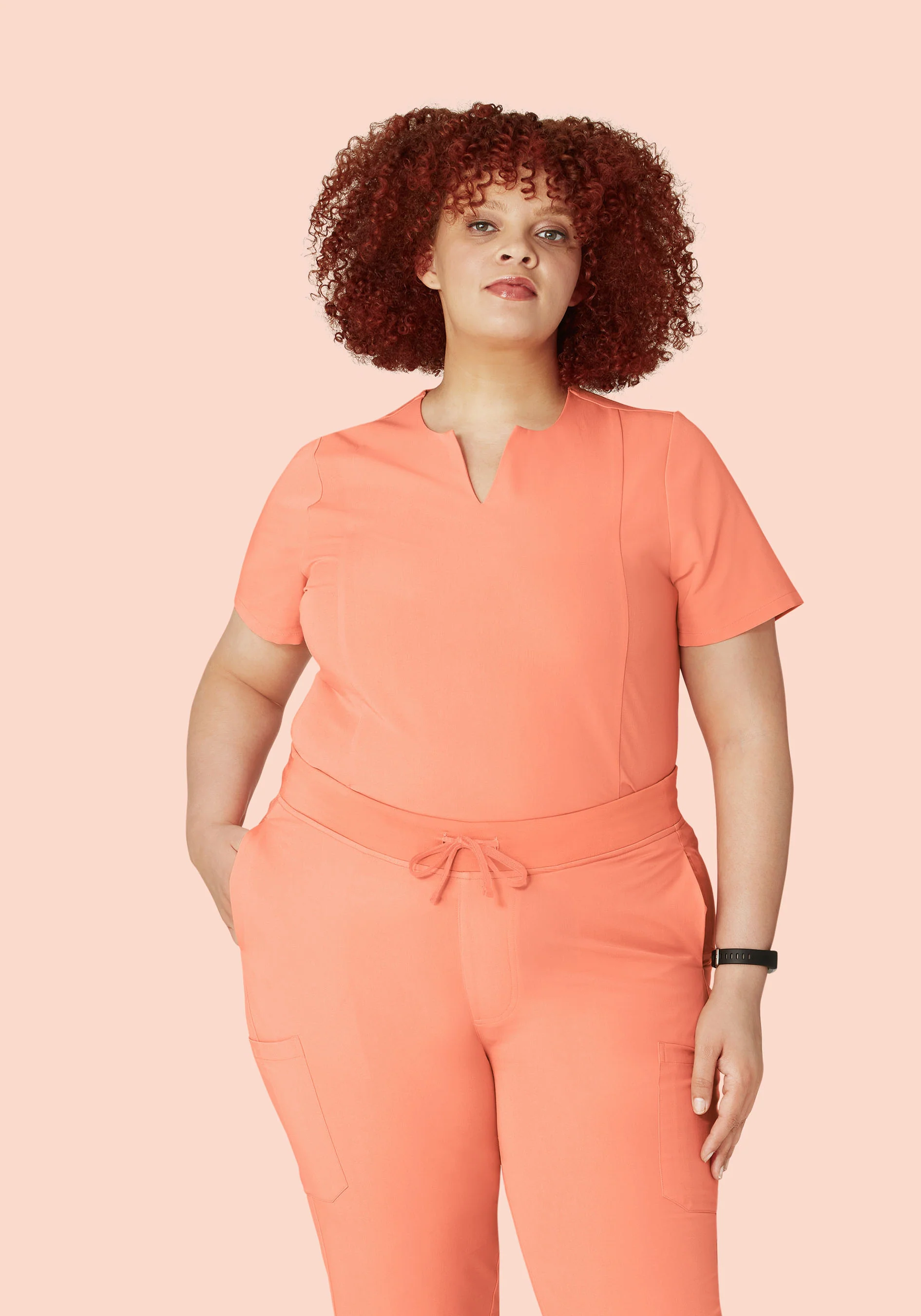 5 Pocket Notch Neck Top Peach - Image 6