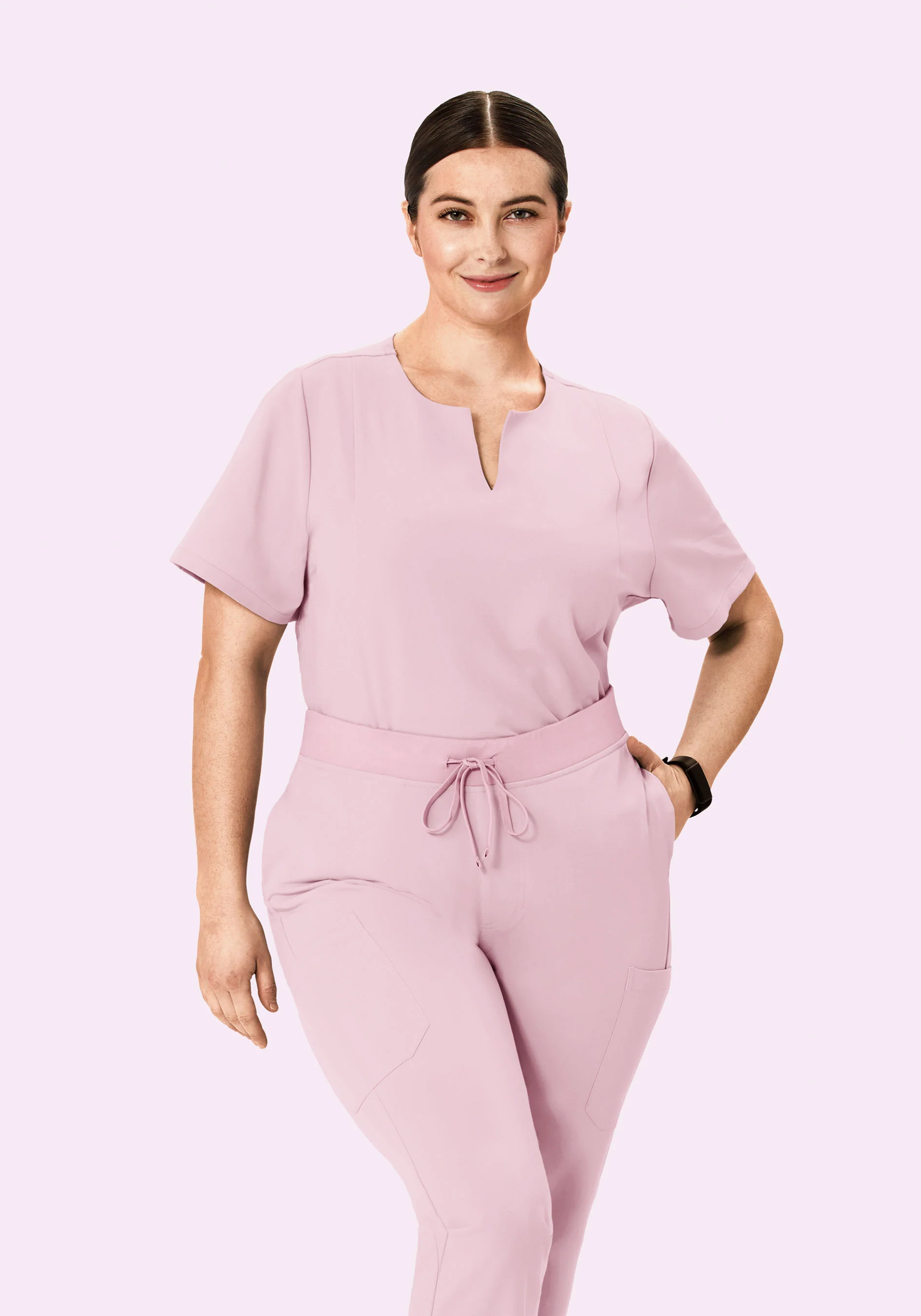 5 Pocket Notch Neck Top Pink Pearl - Image 6