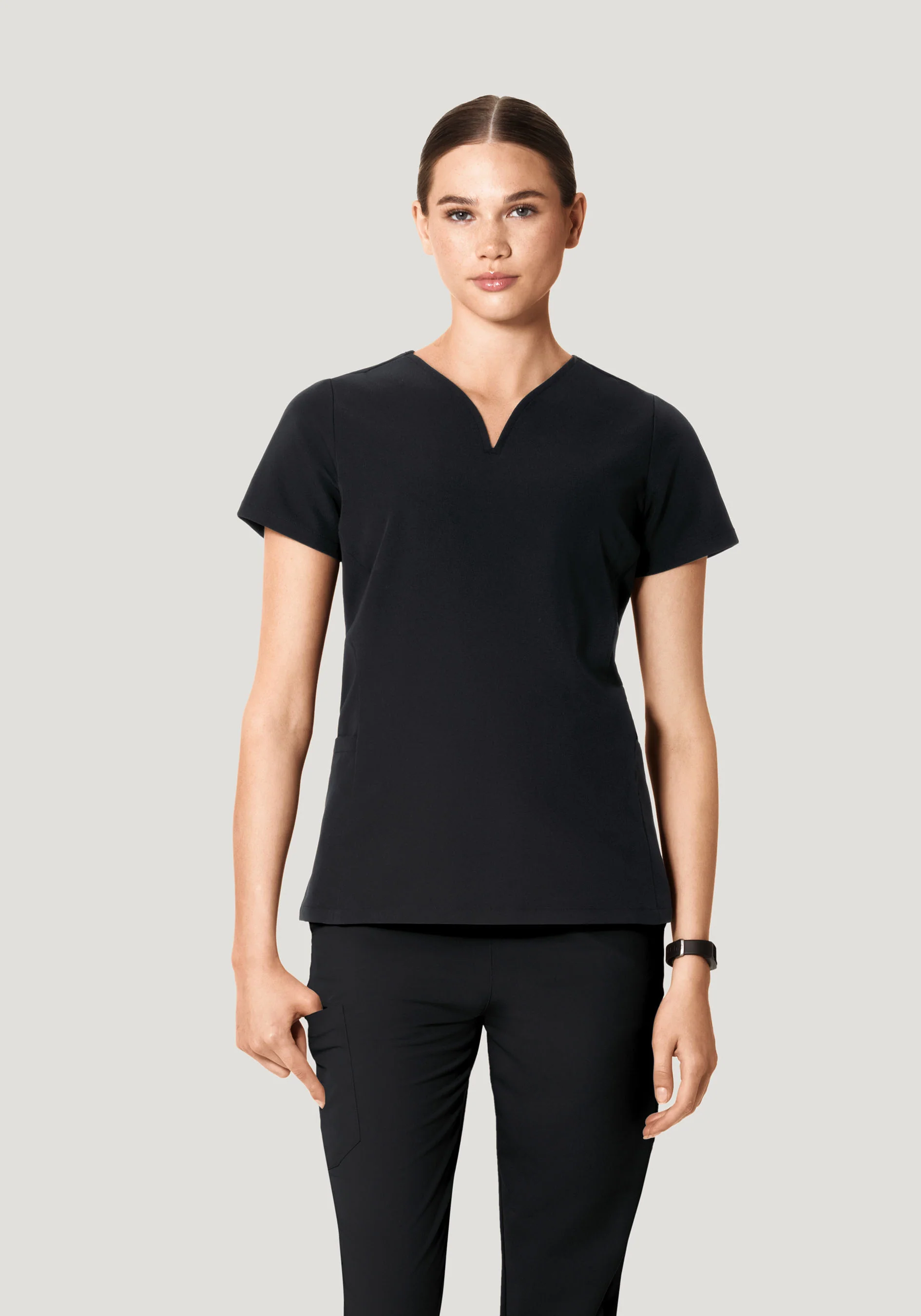 Curved V-Neck Top Black - Image 3