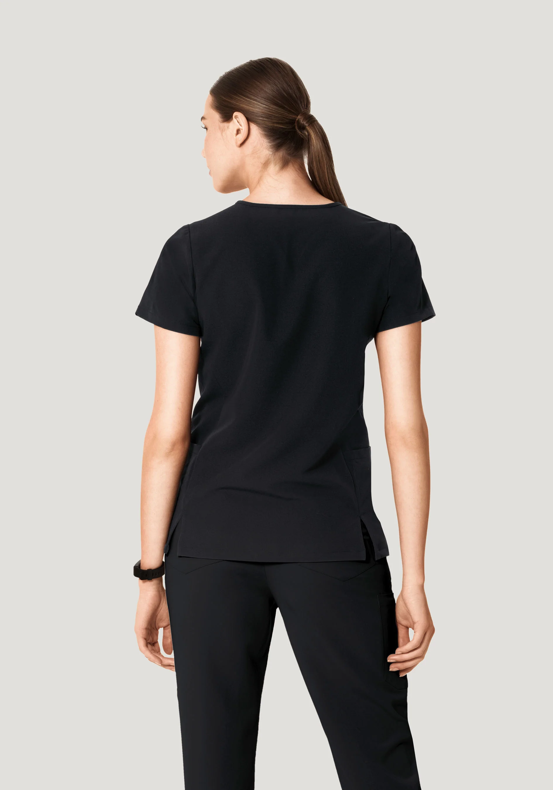 Curved V-Neck Top Black - Image 4