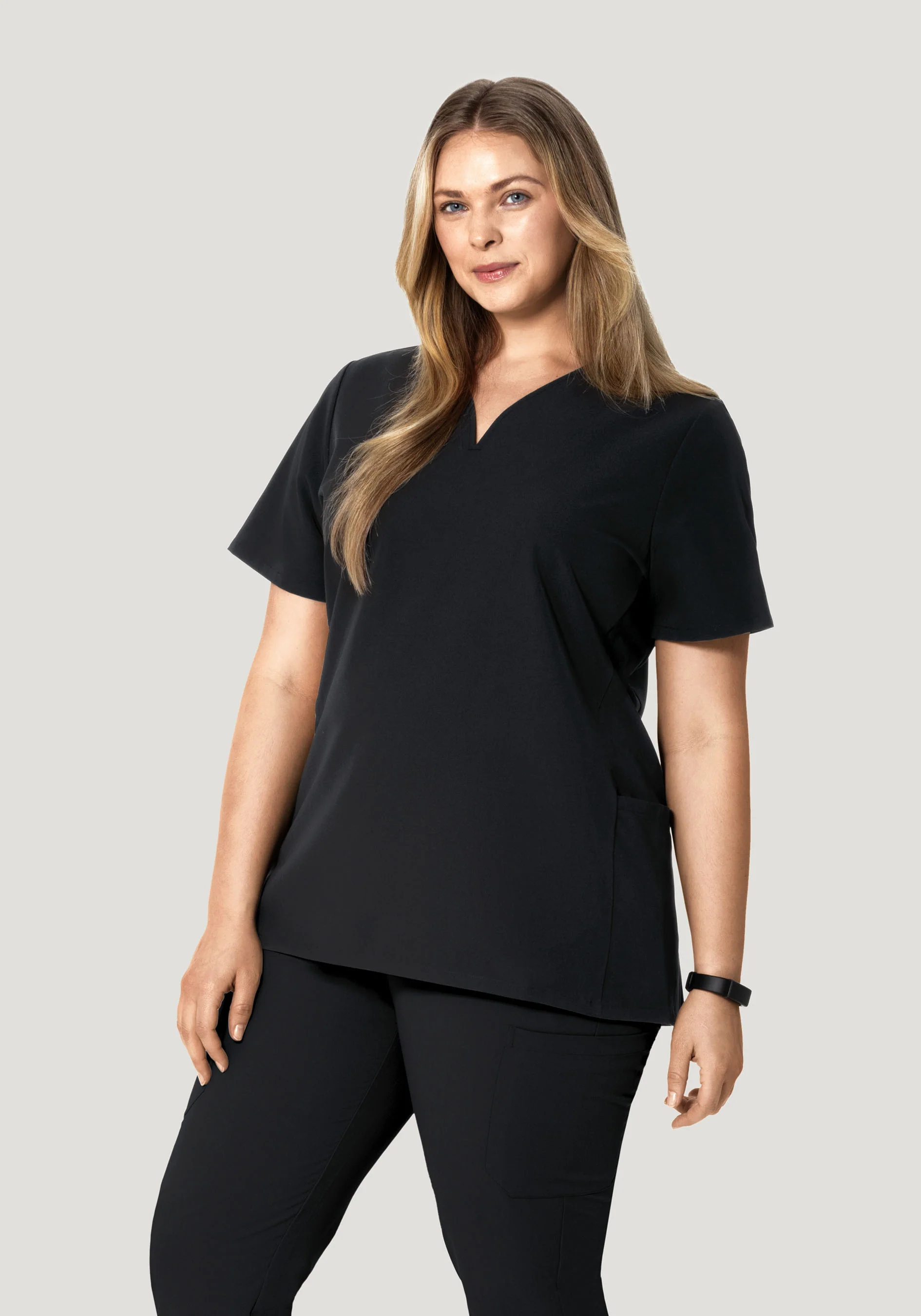Curved V-Neck Top Black - Image 5