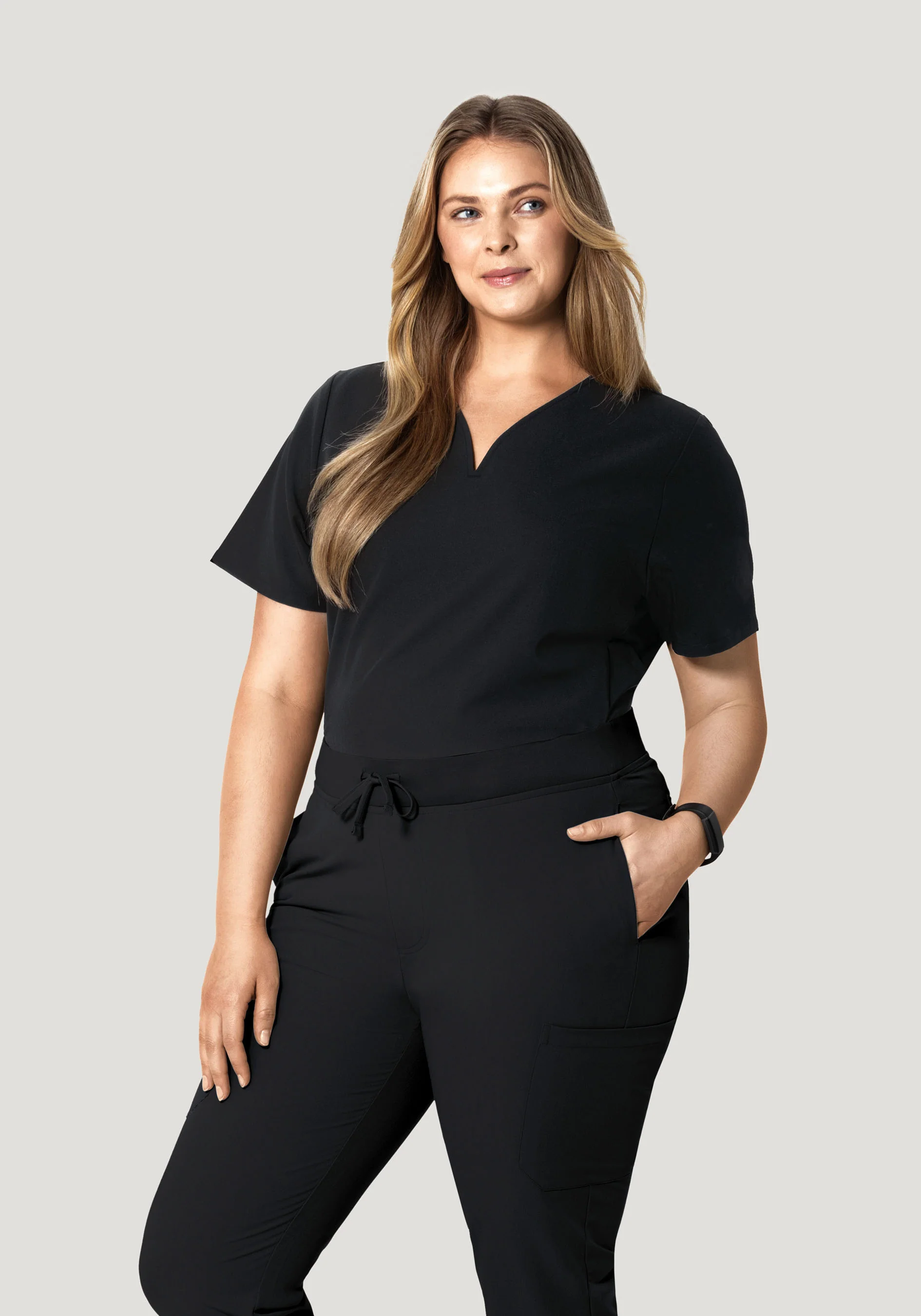 Curved V-Neck Top Black - Image 6