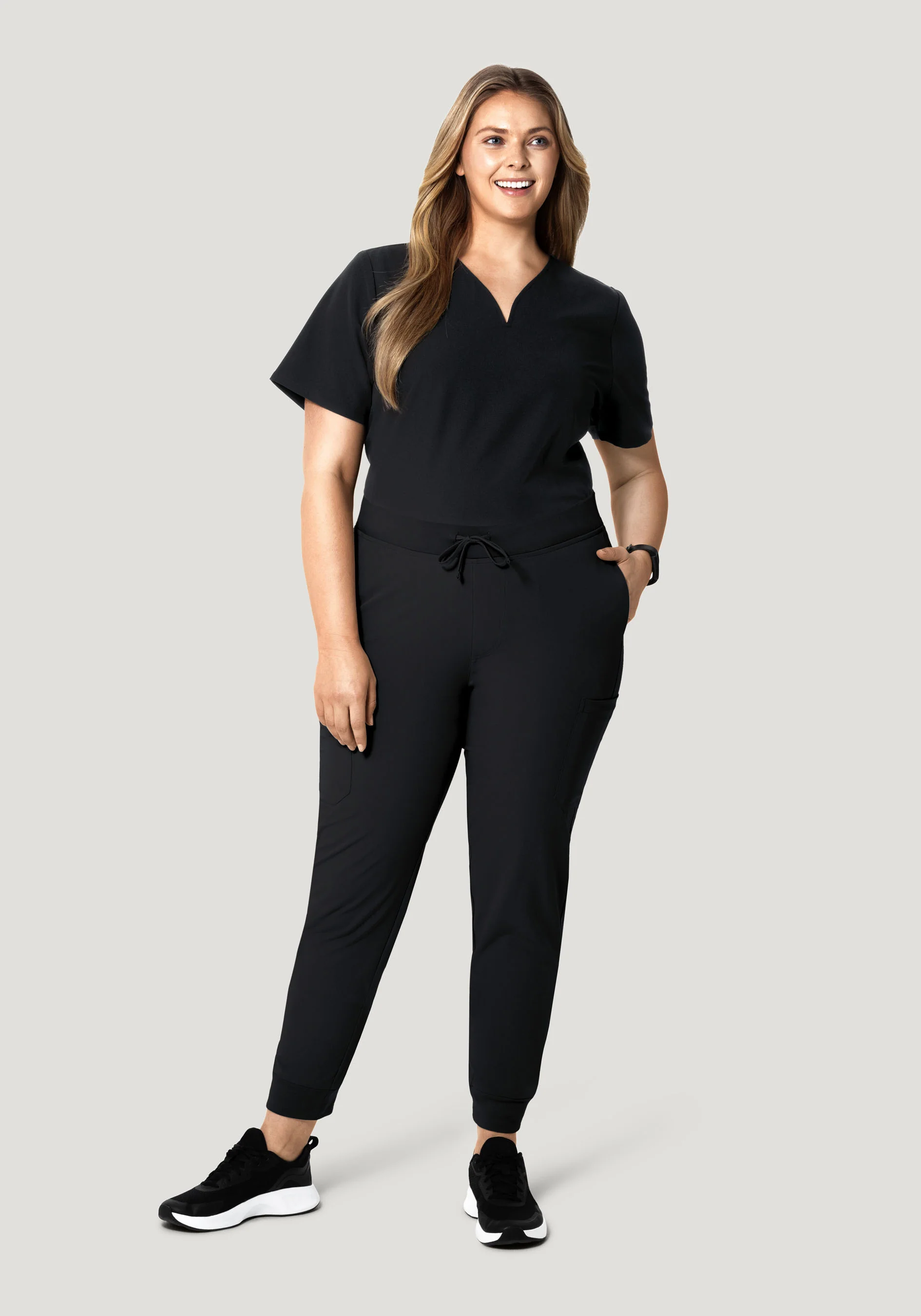 Curved V-Neck Top Black - Image 7