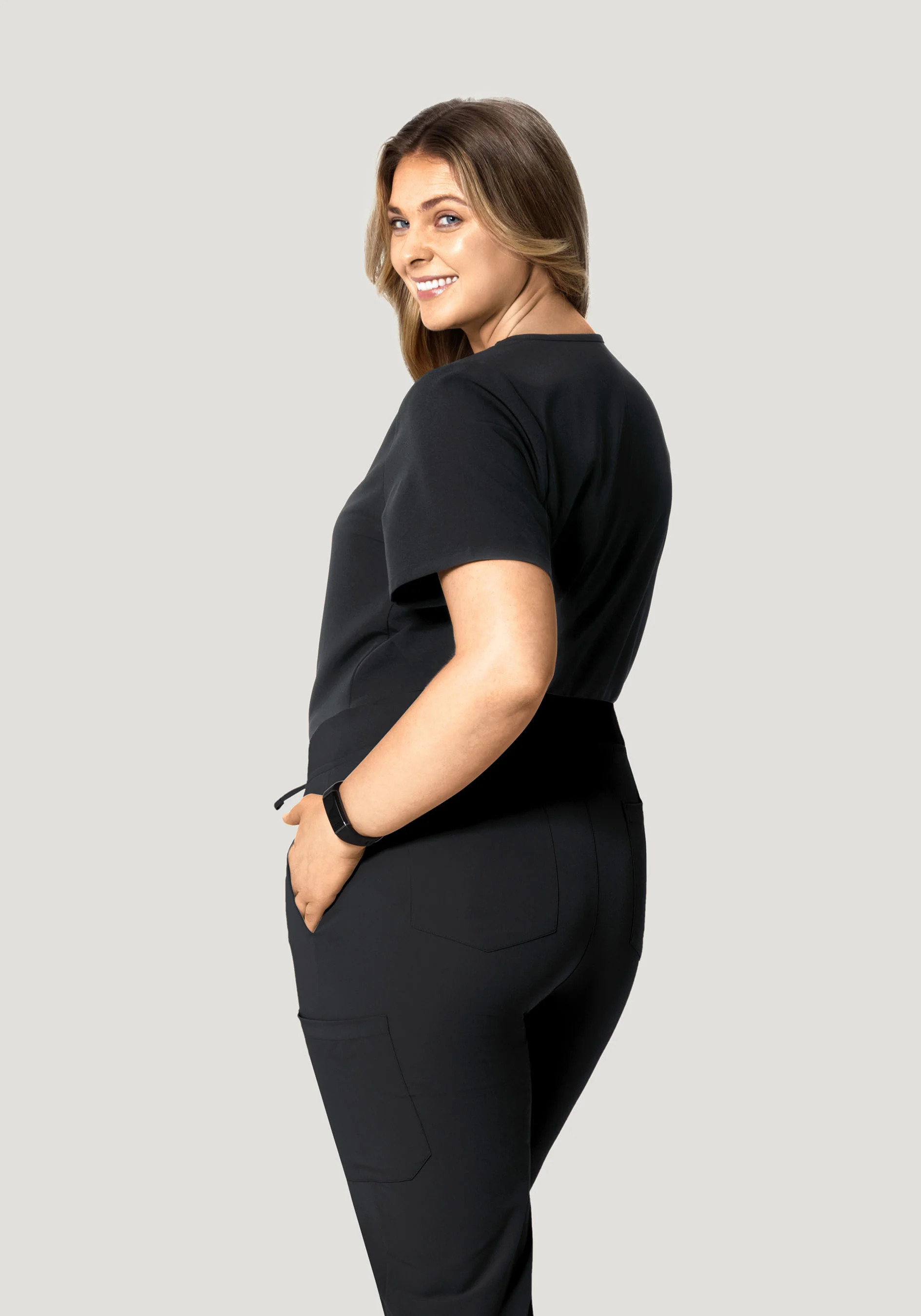 Curved V-Neck Top Black - Image 8