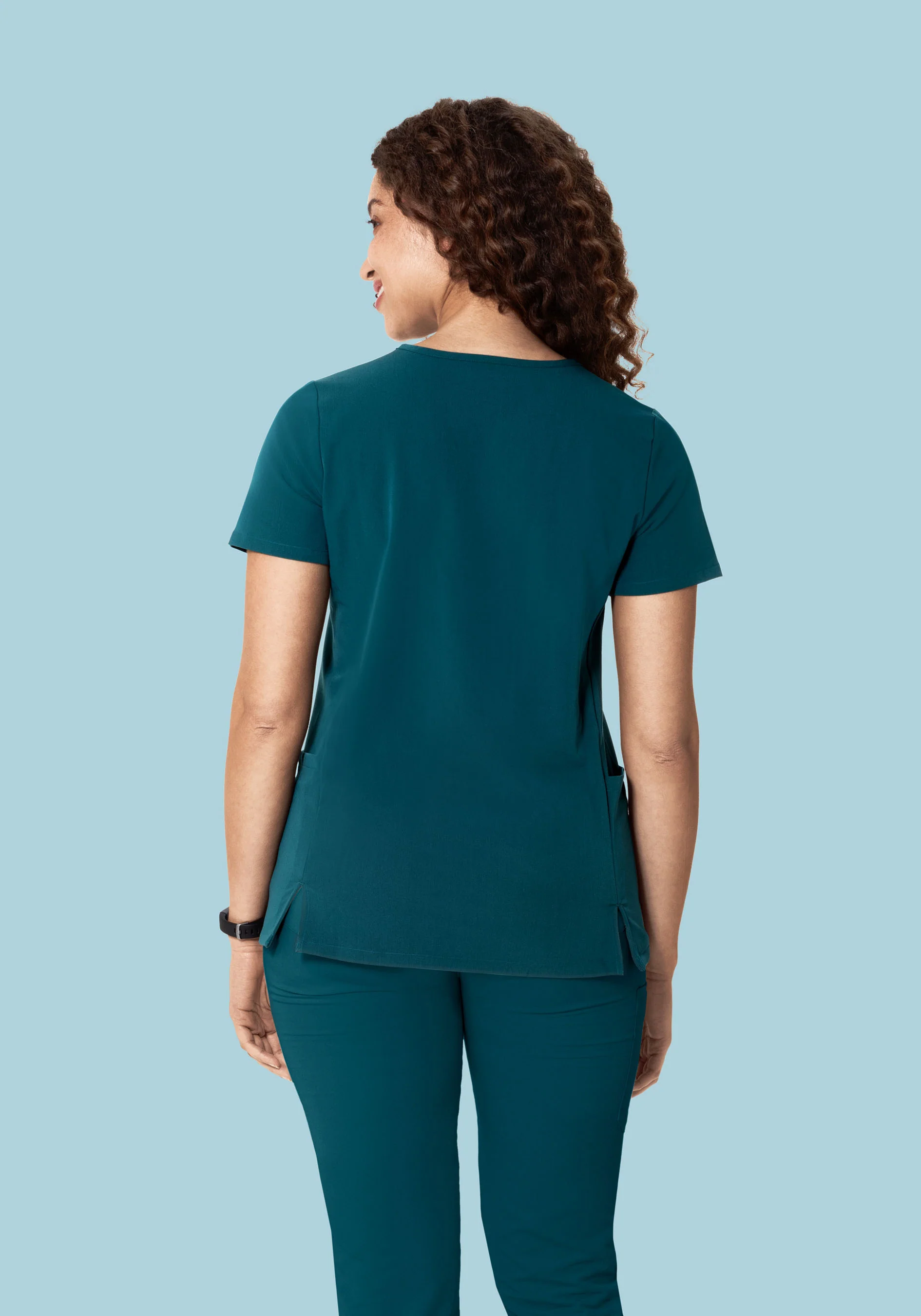 Curved V-Neck Top Caribbean Blue - Image 4