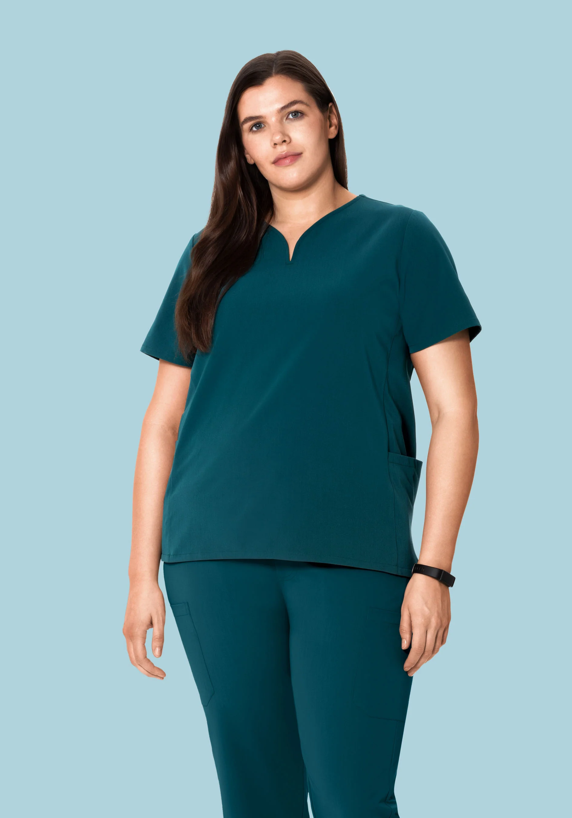 Curved V-Neck Top Caribbean Blue - Image 5