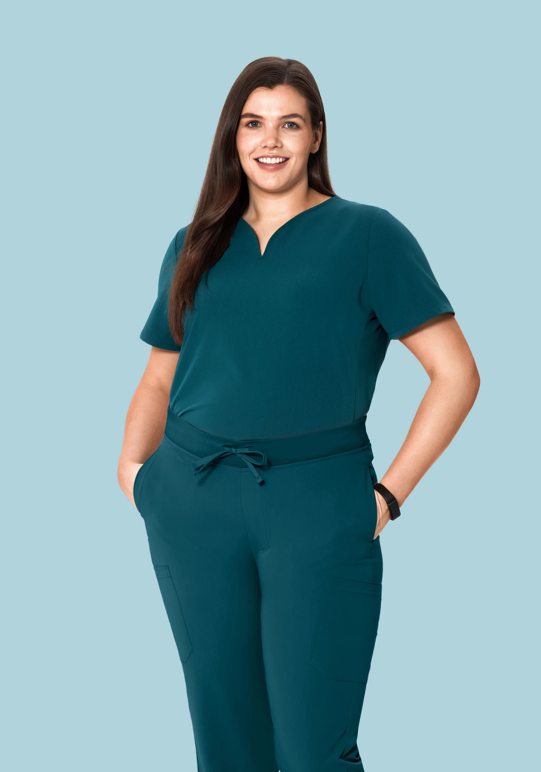 Curved V-Neck Top Caribbean Blue - Image 6