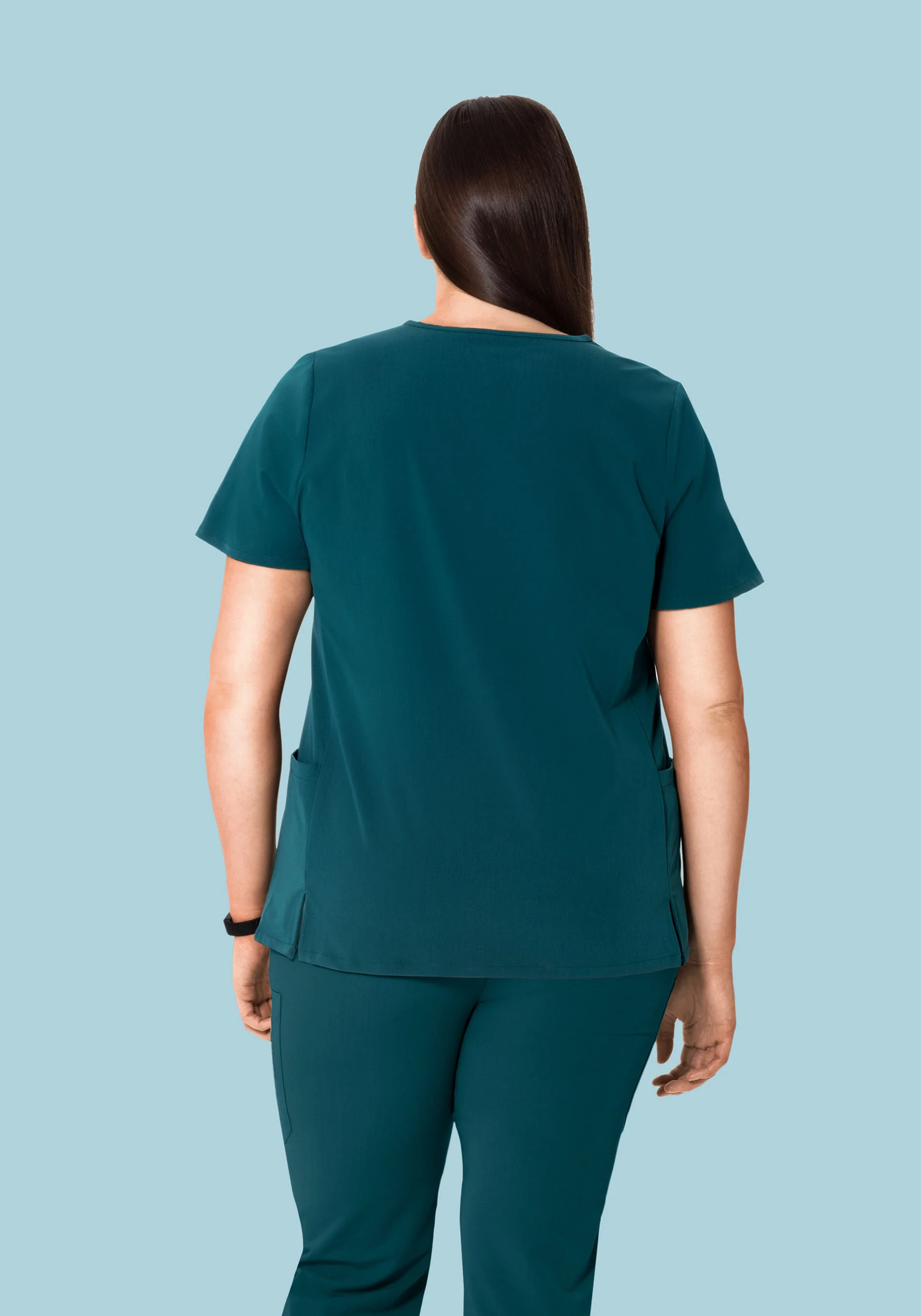 Curved V-Neck Top Caribbean Blue - Image 7