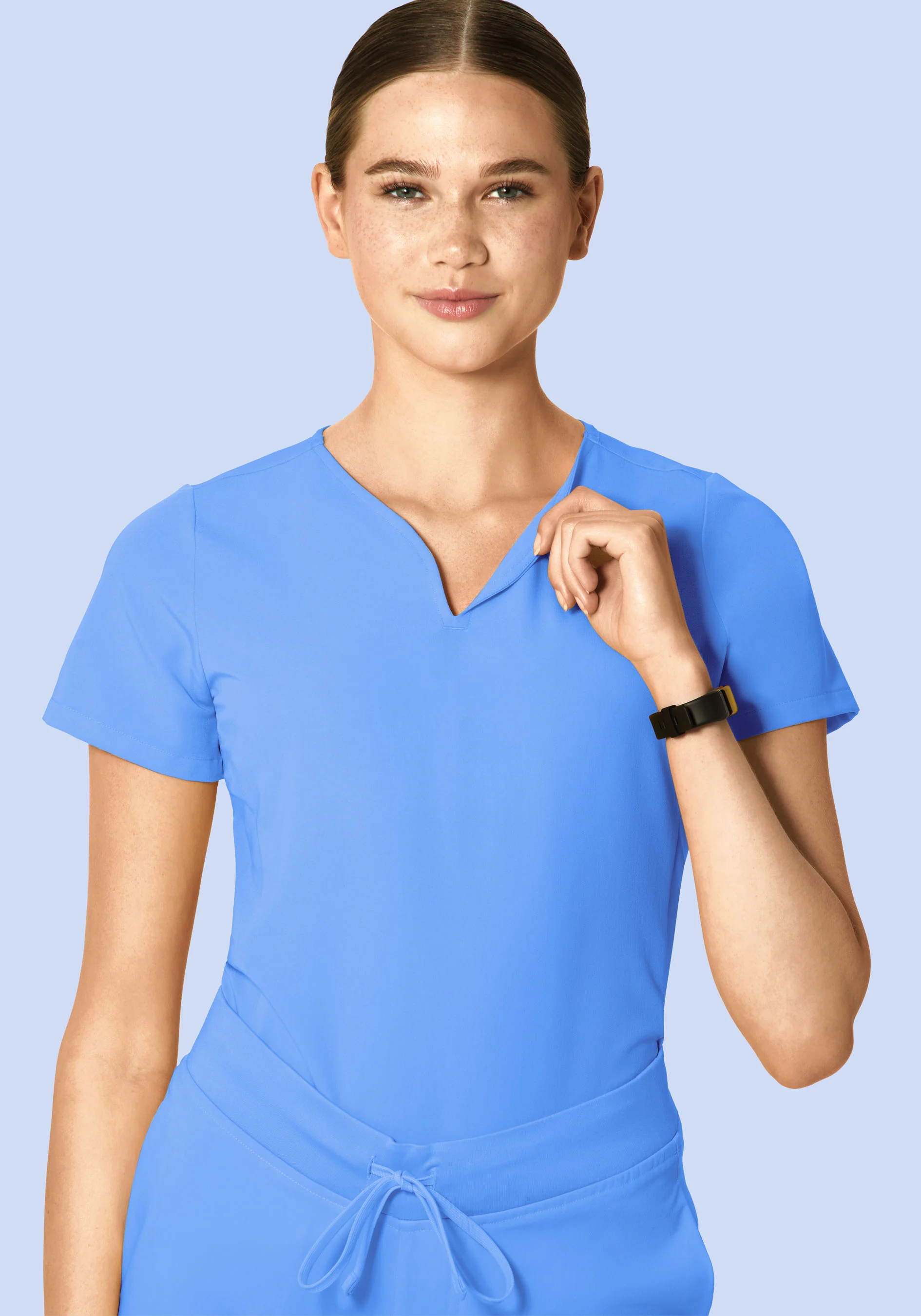 Curved V-Neck Top Ceil Blue - Image 3