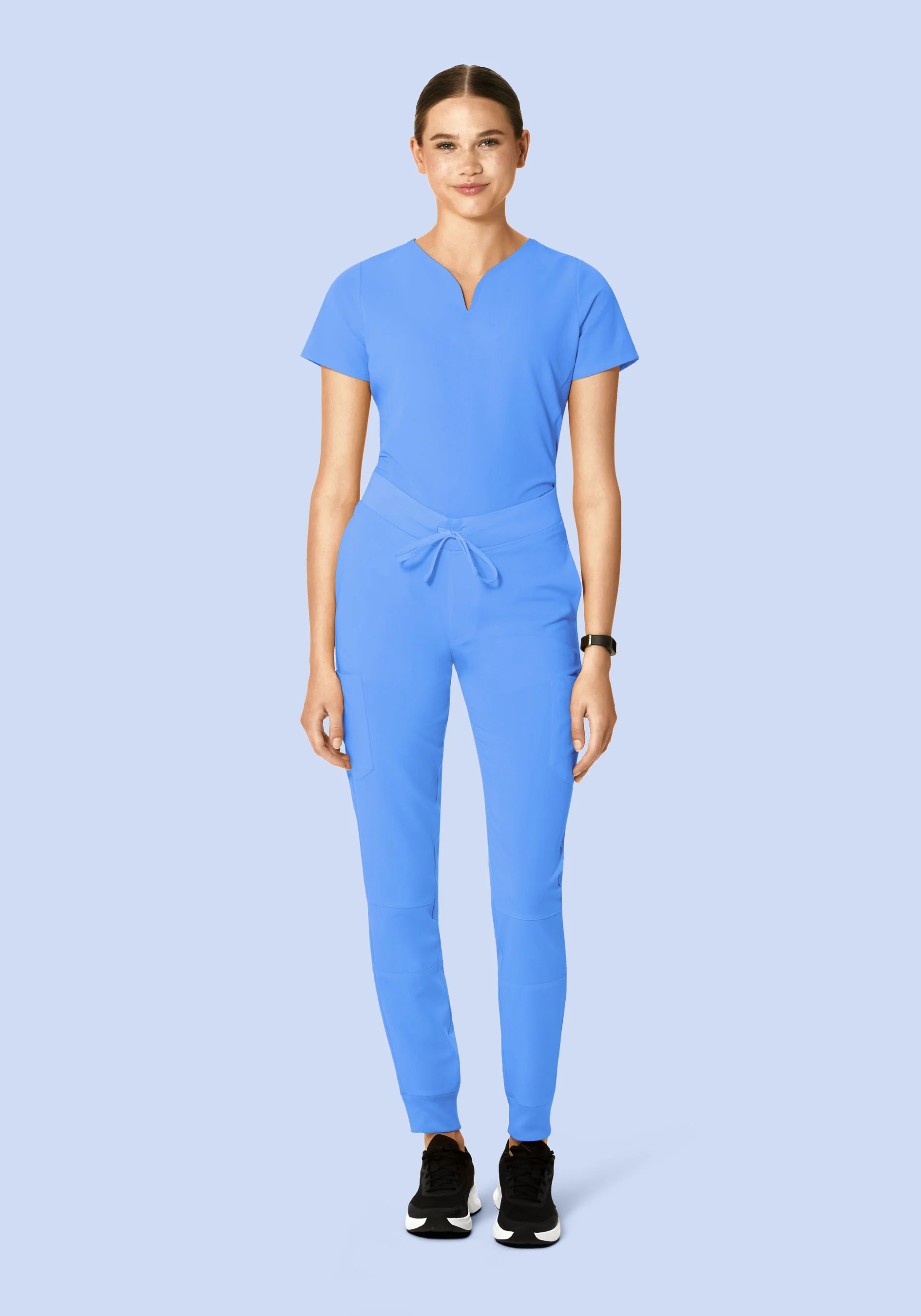 Curved V-Neck Top Ceil Blue - Image 4