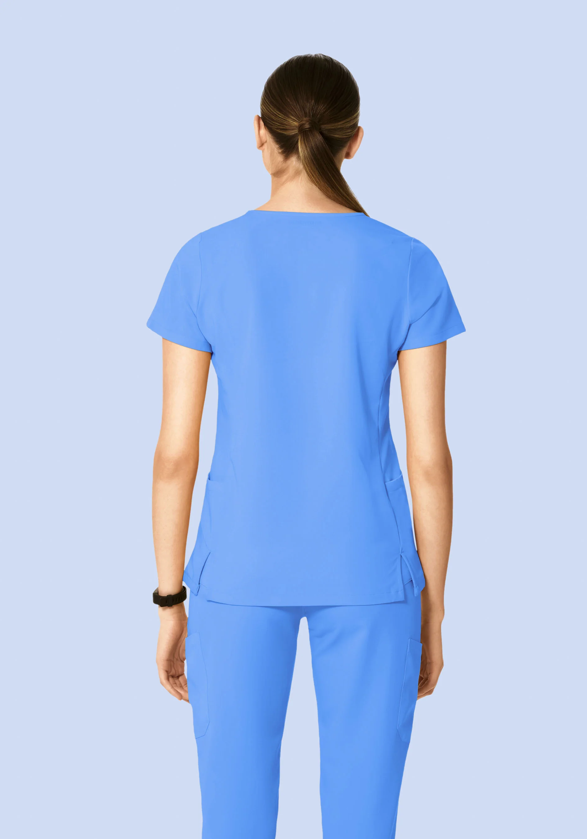 Curved V-Neck Top Ceil Blue - Image 6