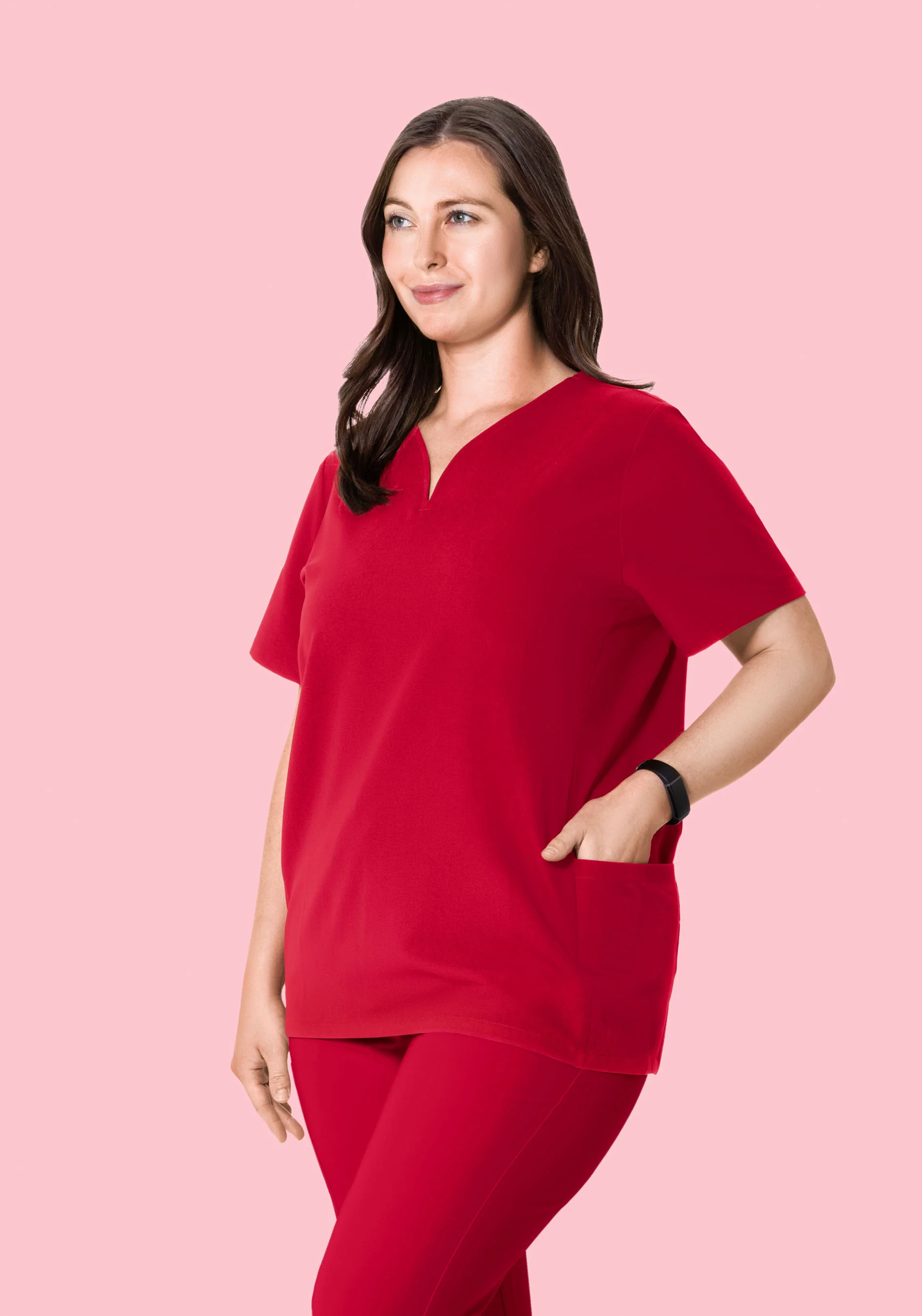 Curved V-Neck Top Crimson - Image 5
