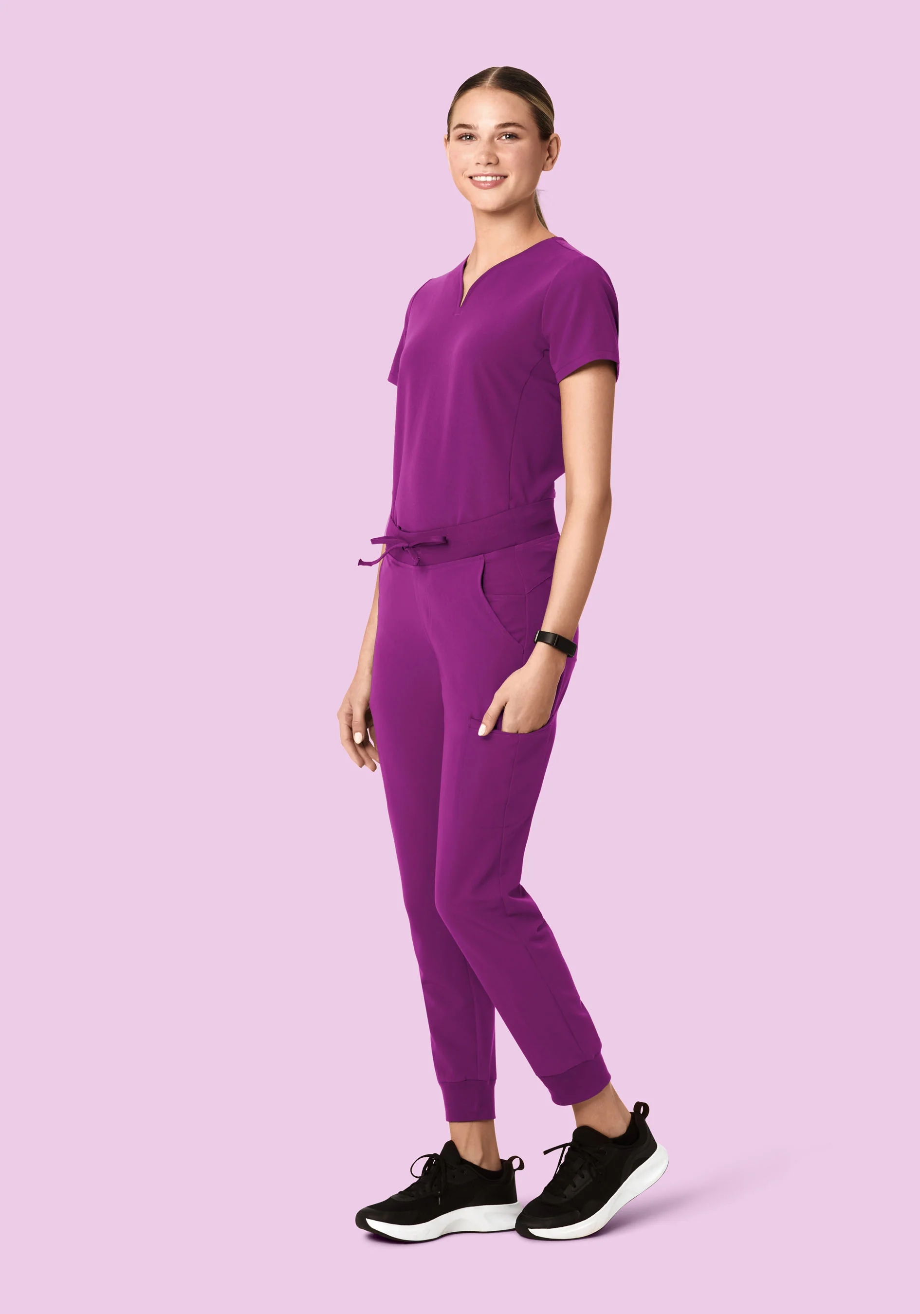 Curved V-Neck Top Dark Orchid - Image 3