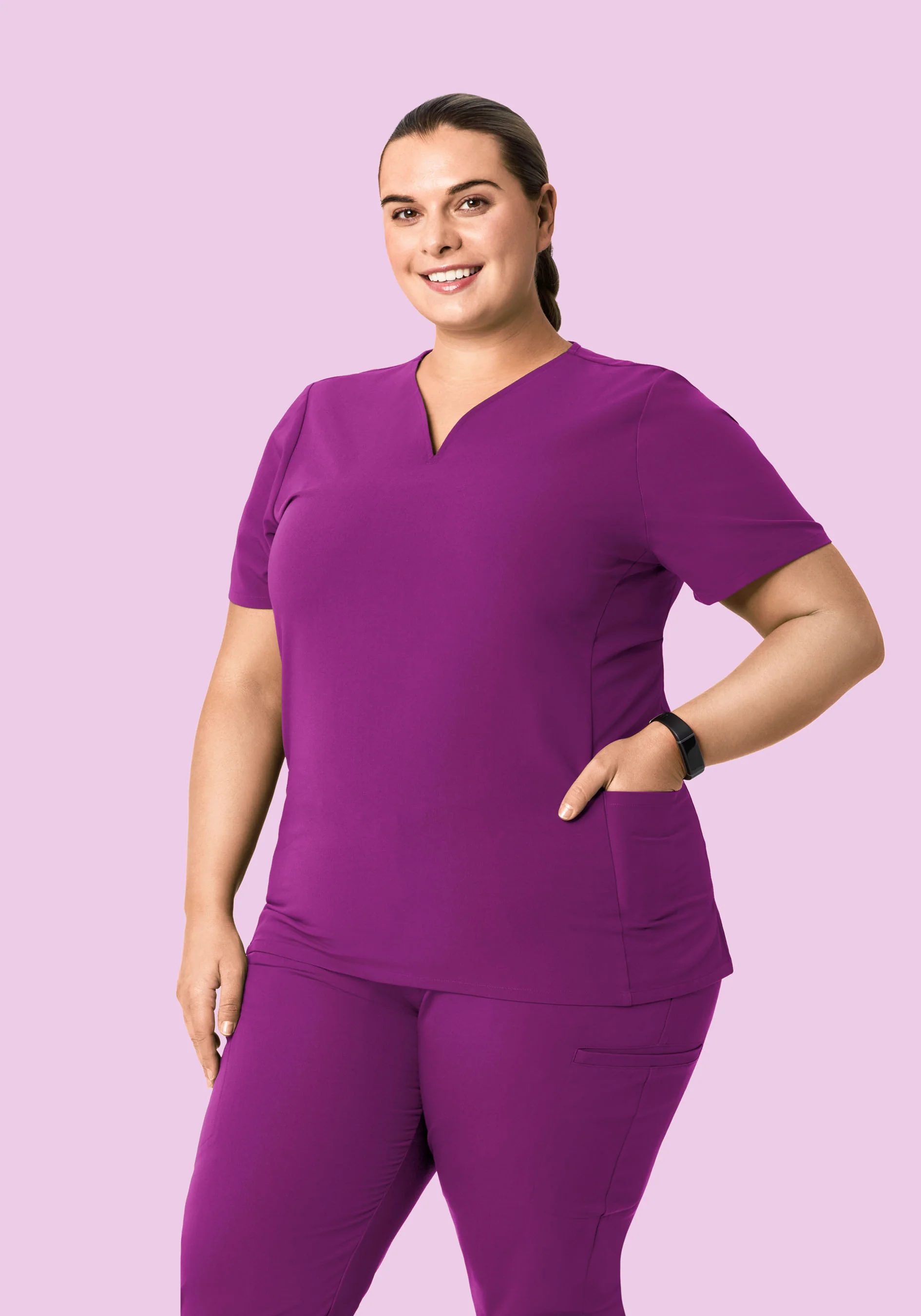 Curved V-Neck Top Dark Orchid - Image 5