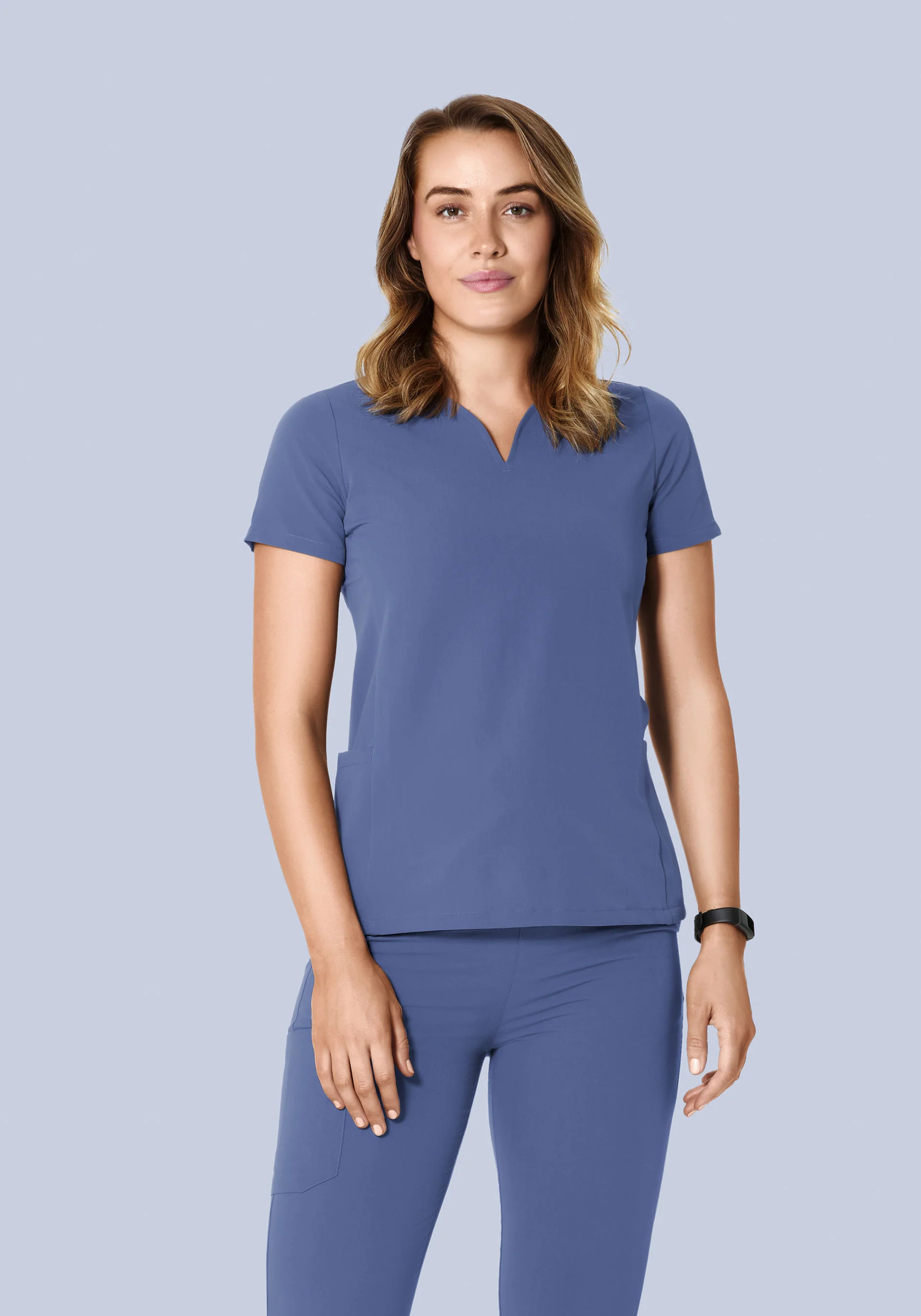 Curved V-Neck Top Deep Periwinkle - Image 3