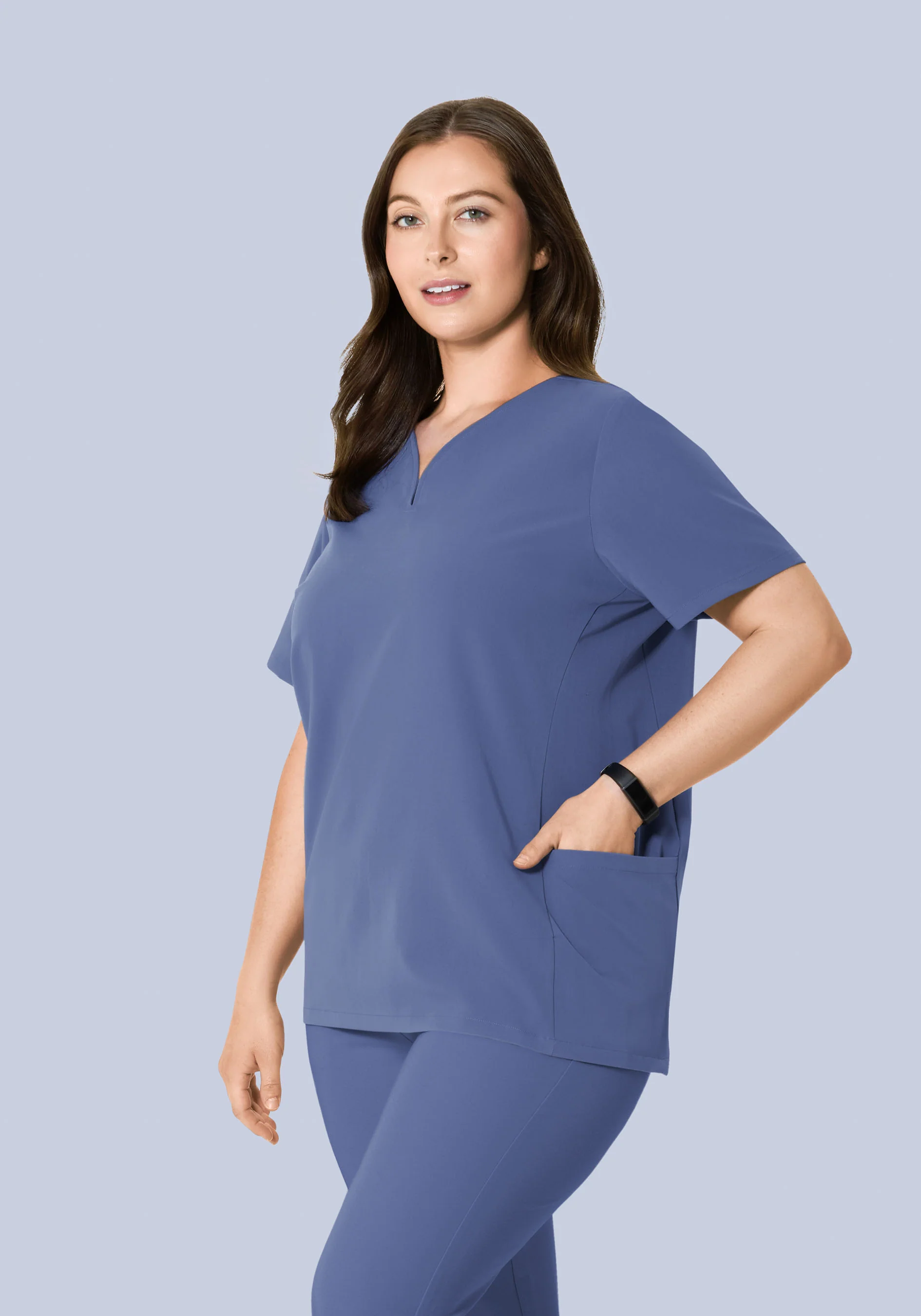 Curved V-Neck Top Deep Periwinkle - Image 5