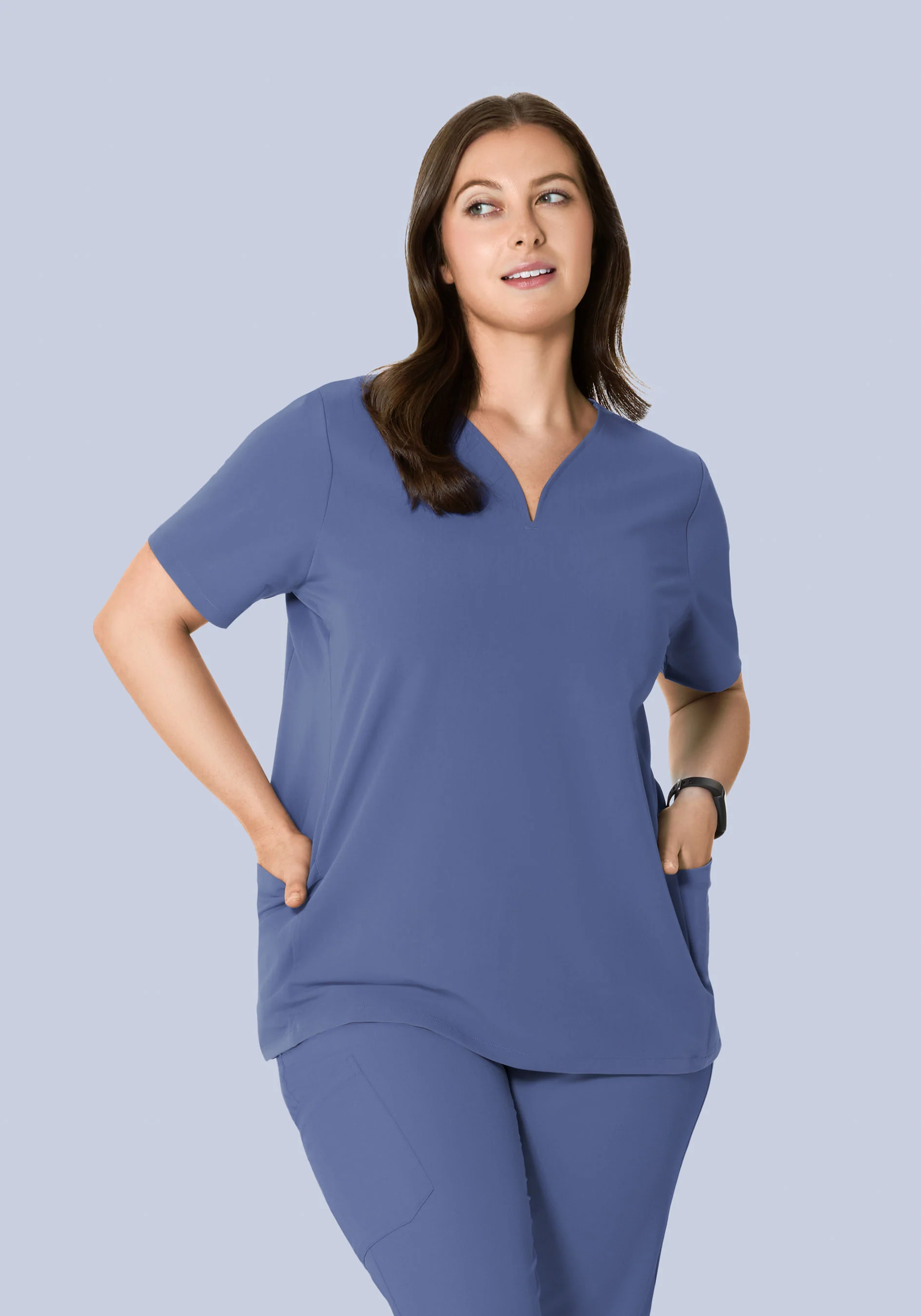 Curved V-Neck Top Deep Periwinkle - Image 7