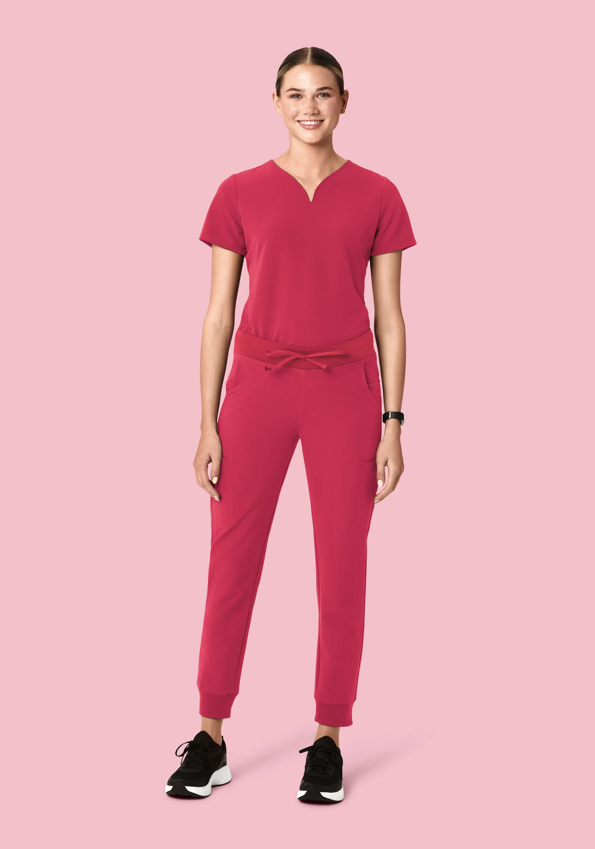 Curved V-Neck Top Deep Rose - Image 3