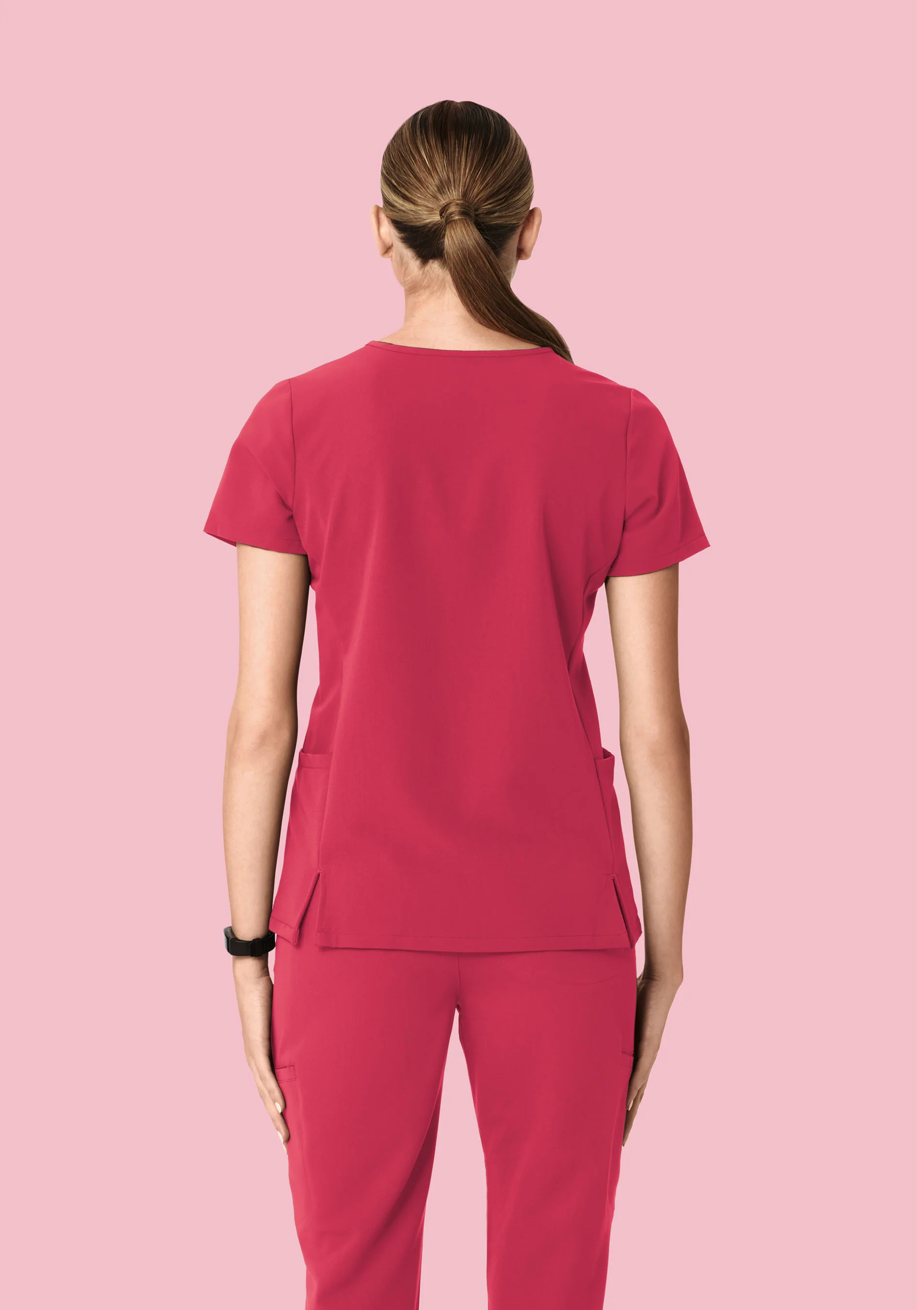Curved V-Neck Top Deep Rose - Image 4