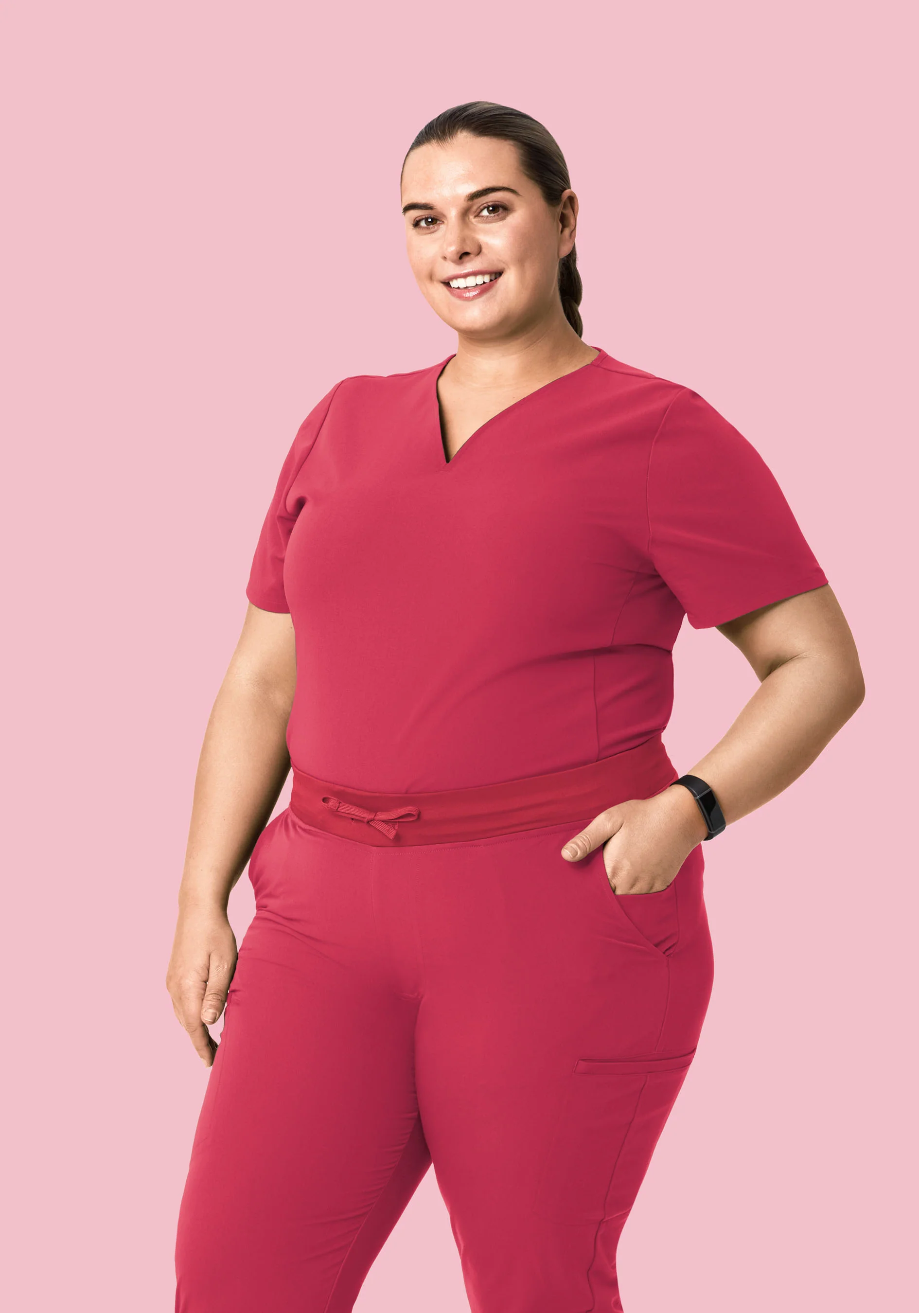 Curved V-Neck Top Deep Rose - Image 5