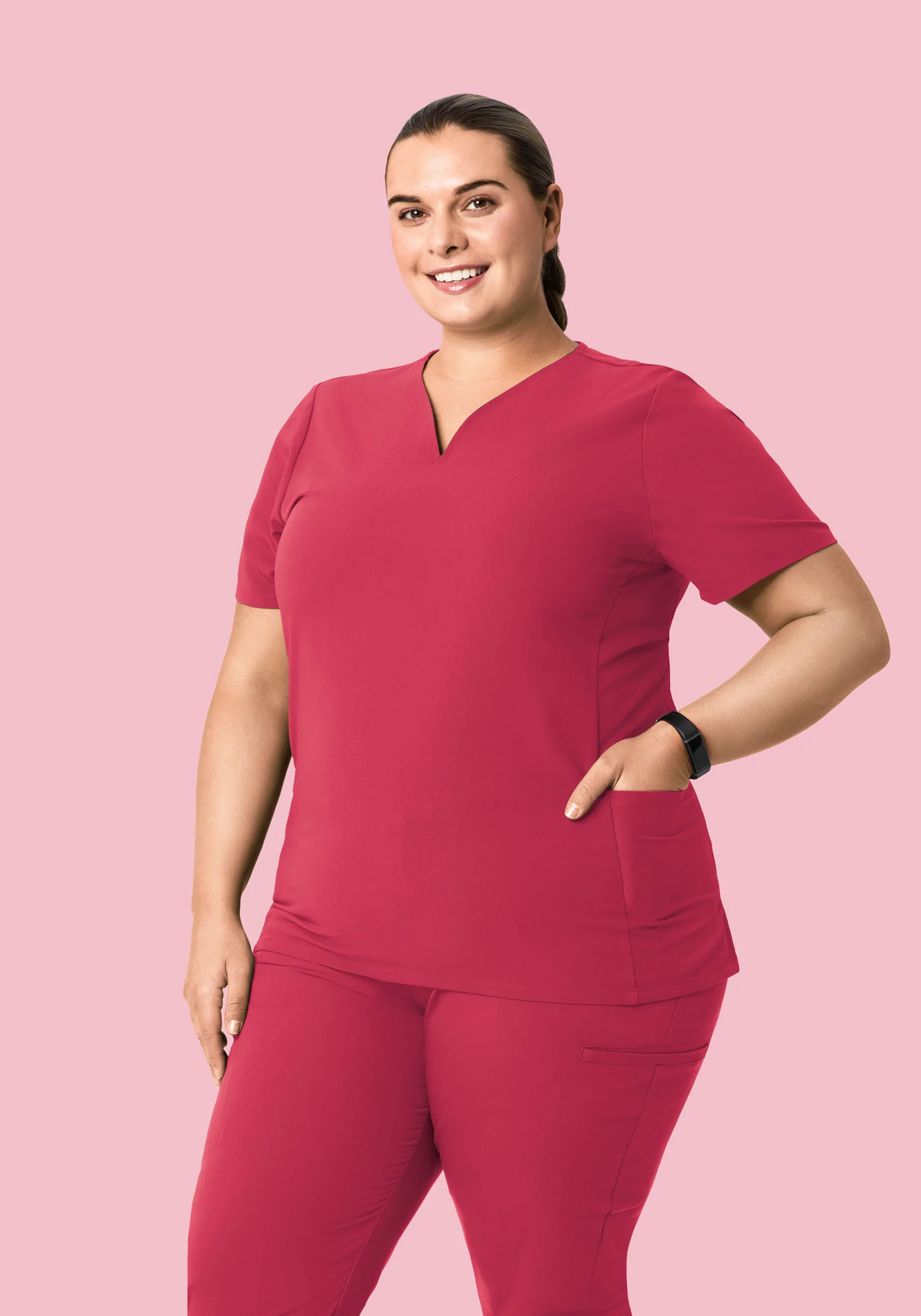 Curved V-Neck Top Deep Rose - Image 6