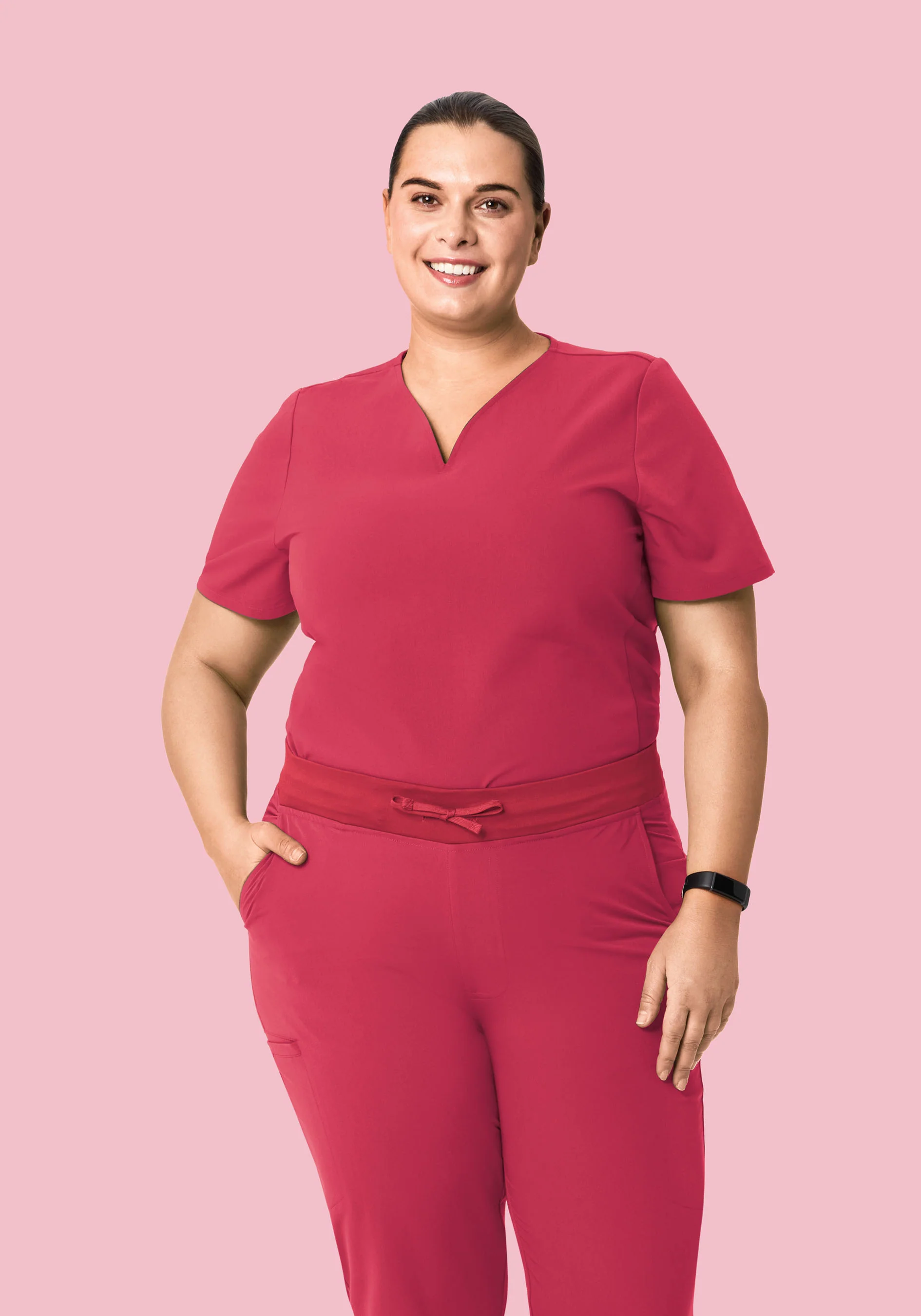 Curved V-Neck Top Deep Rose - Image 7