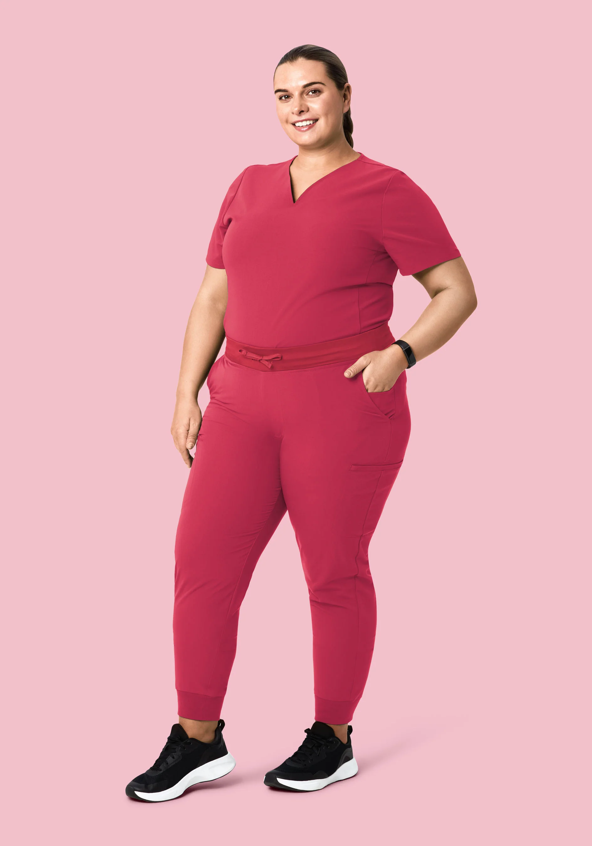 Curved V-Neck Top Deep Rose - Image 8