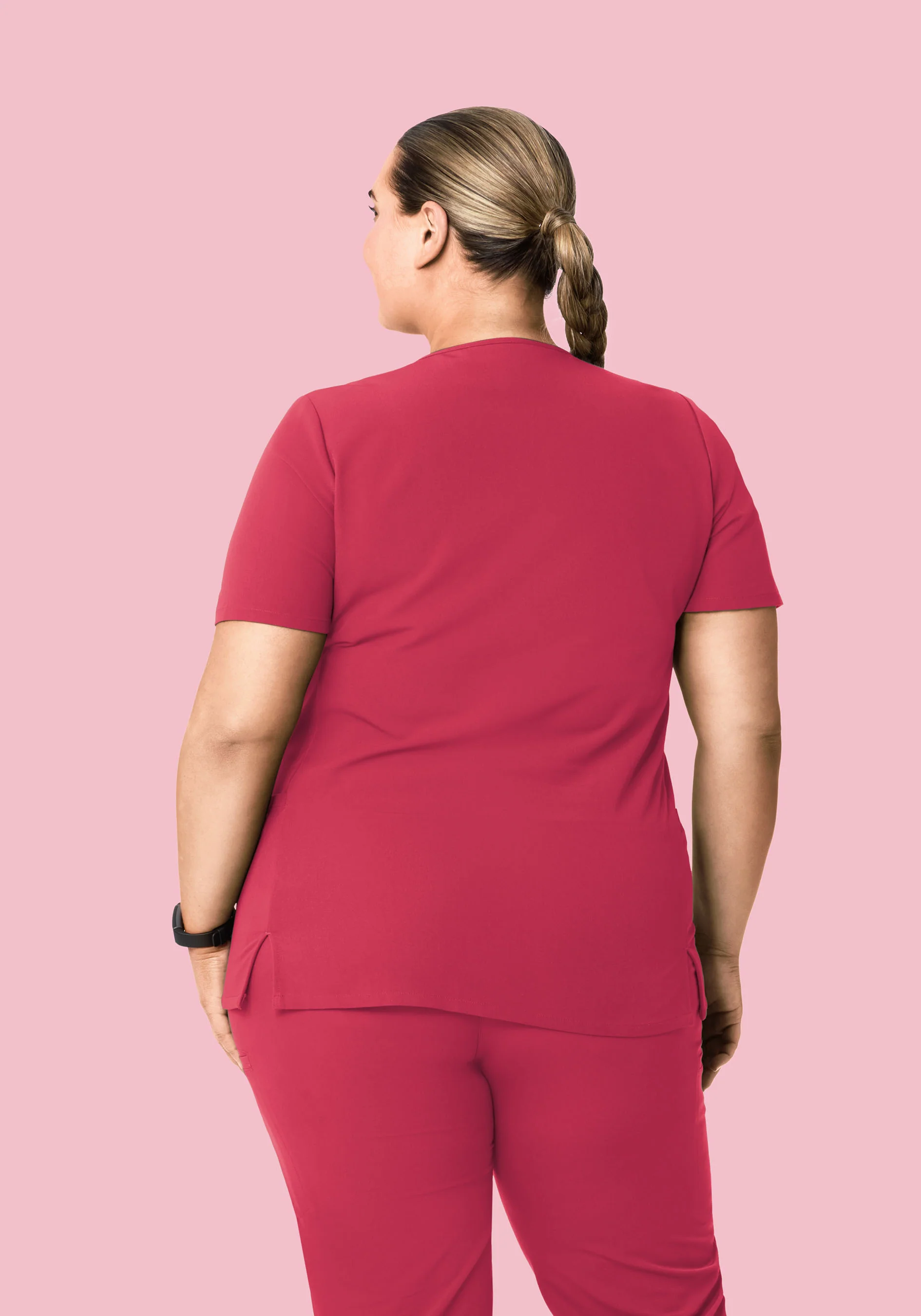 Curved V-Neck Top Deep Rose - Image 9