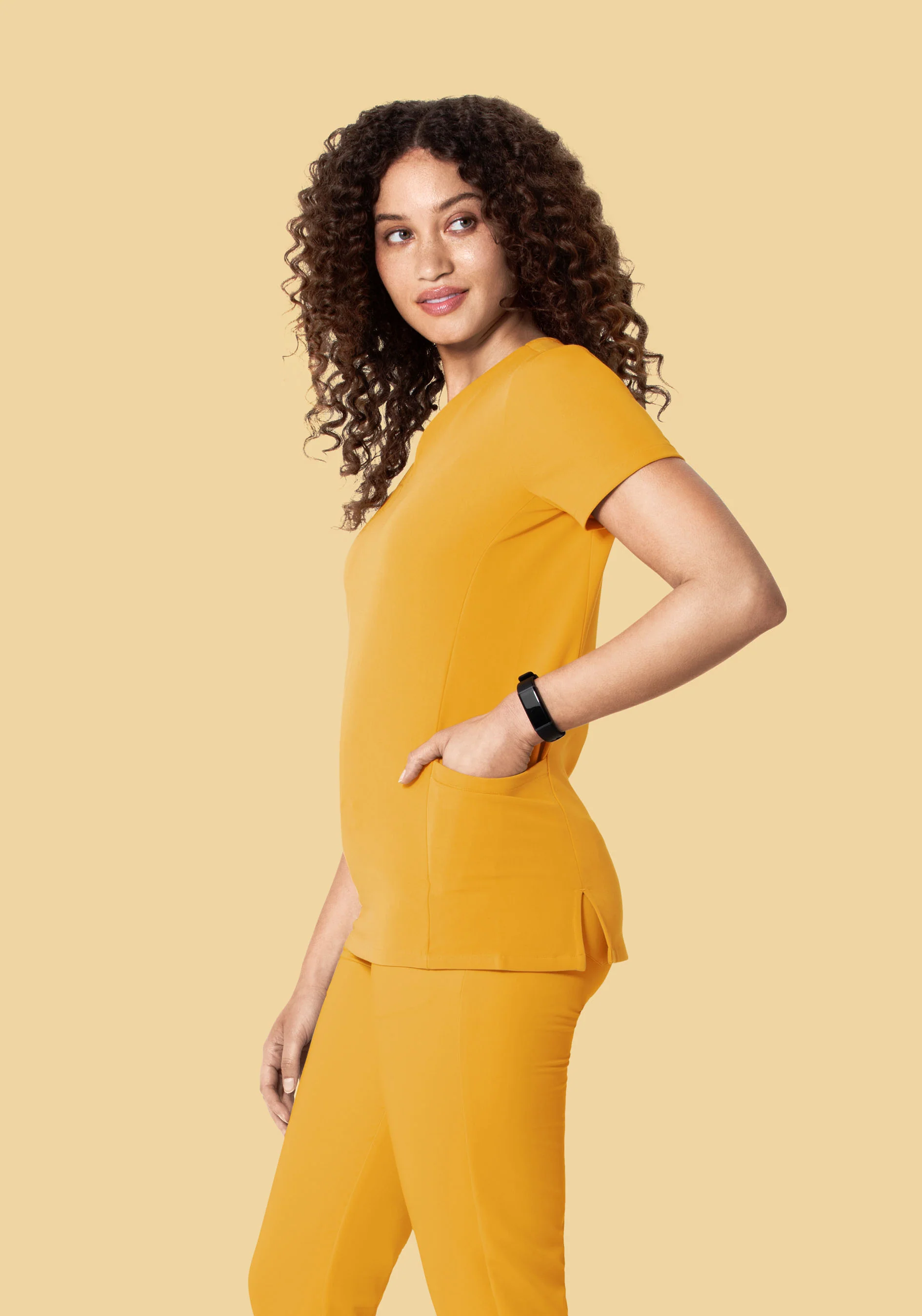 Curved V-Neck Top Honey - Image 3