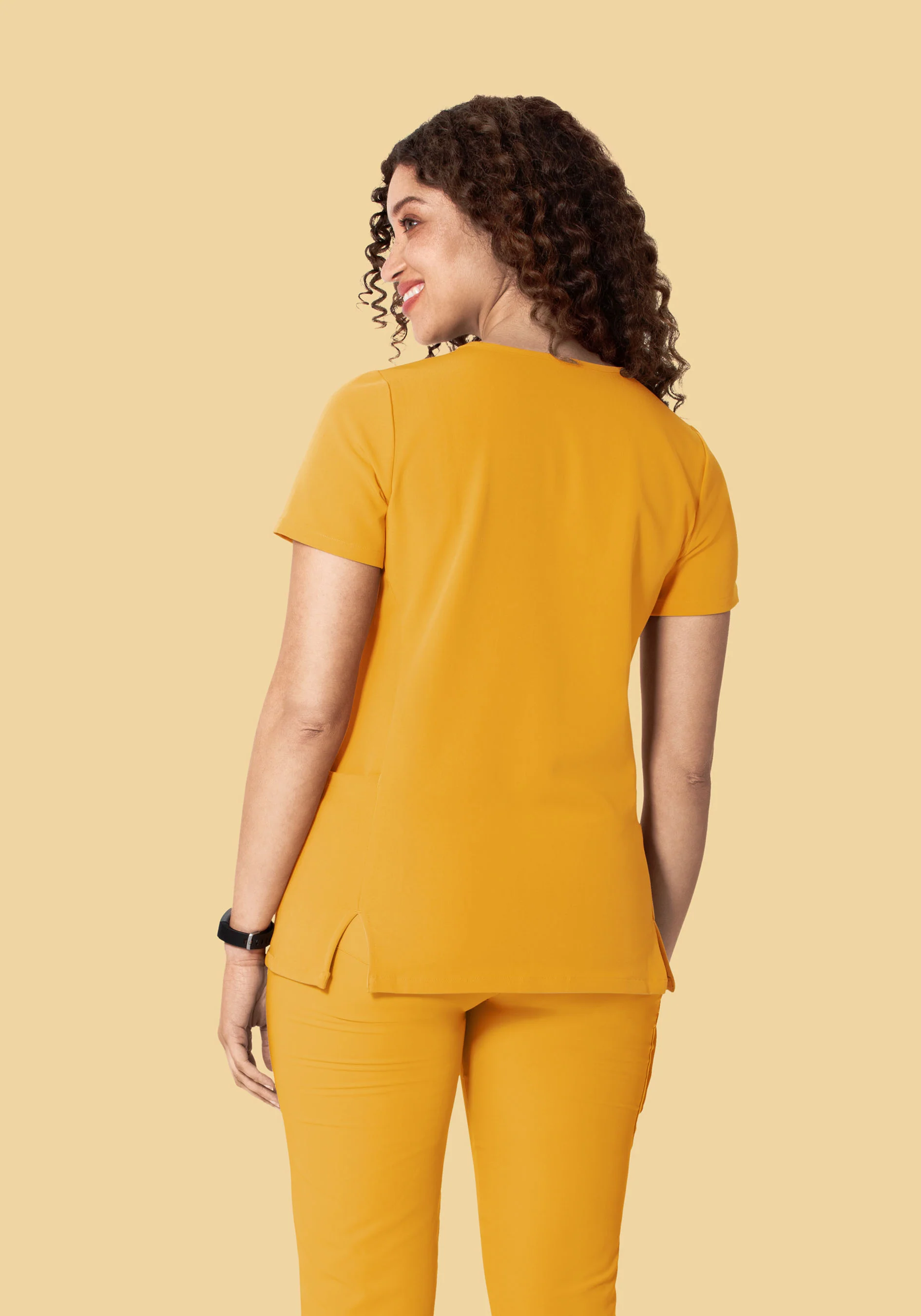 Curved V-Neck Top Honey - Image 5