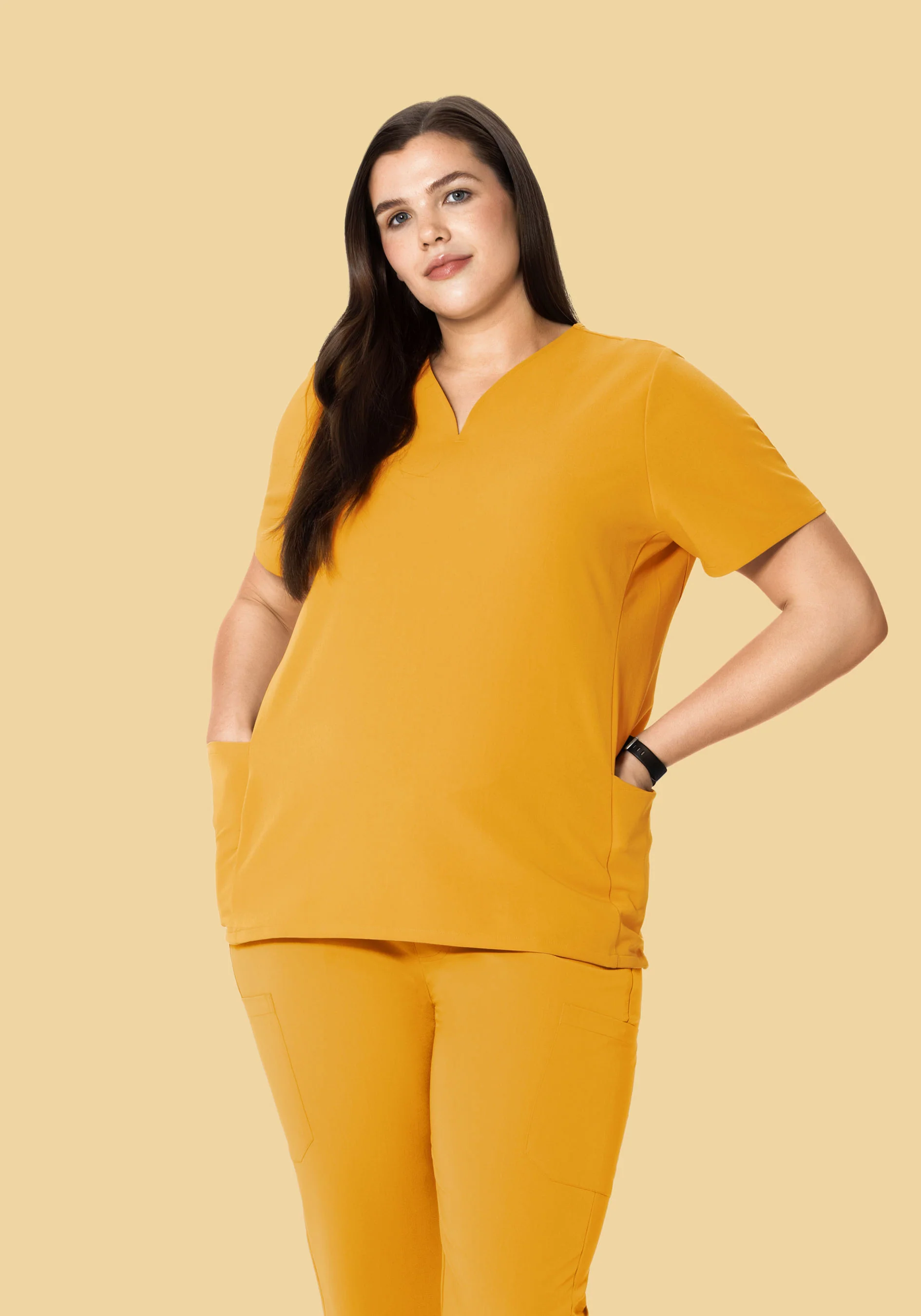 Curved V-Neck Top Honey - Image 6