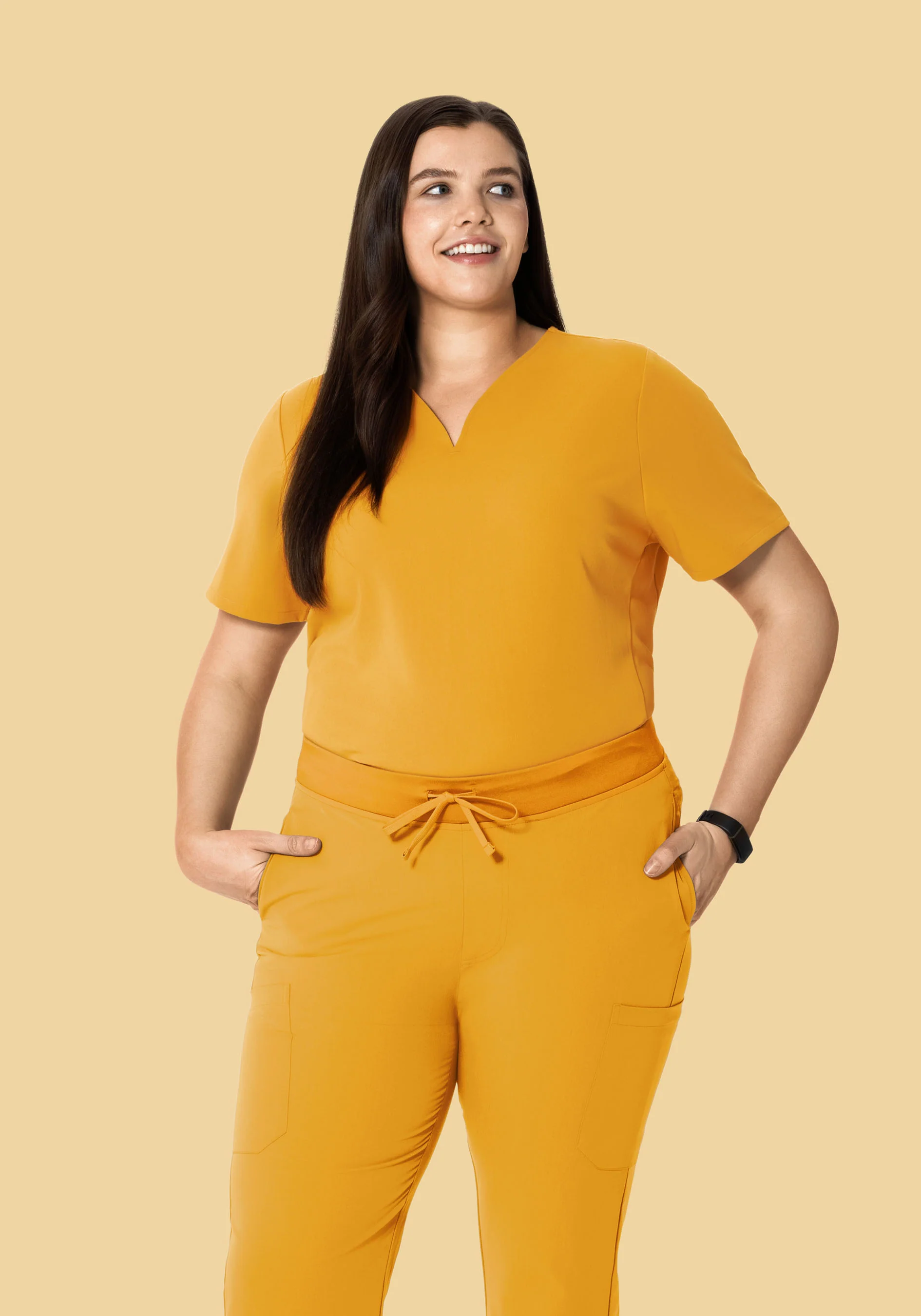 Curved V-Neck Top Honey - Image 7