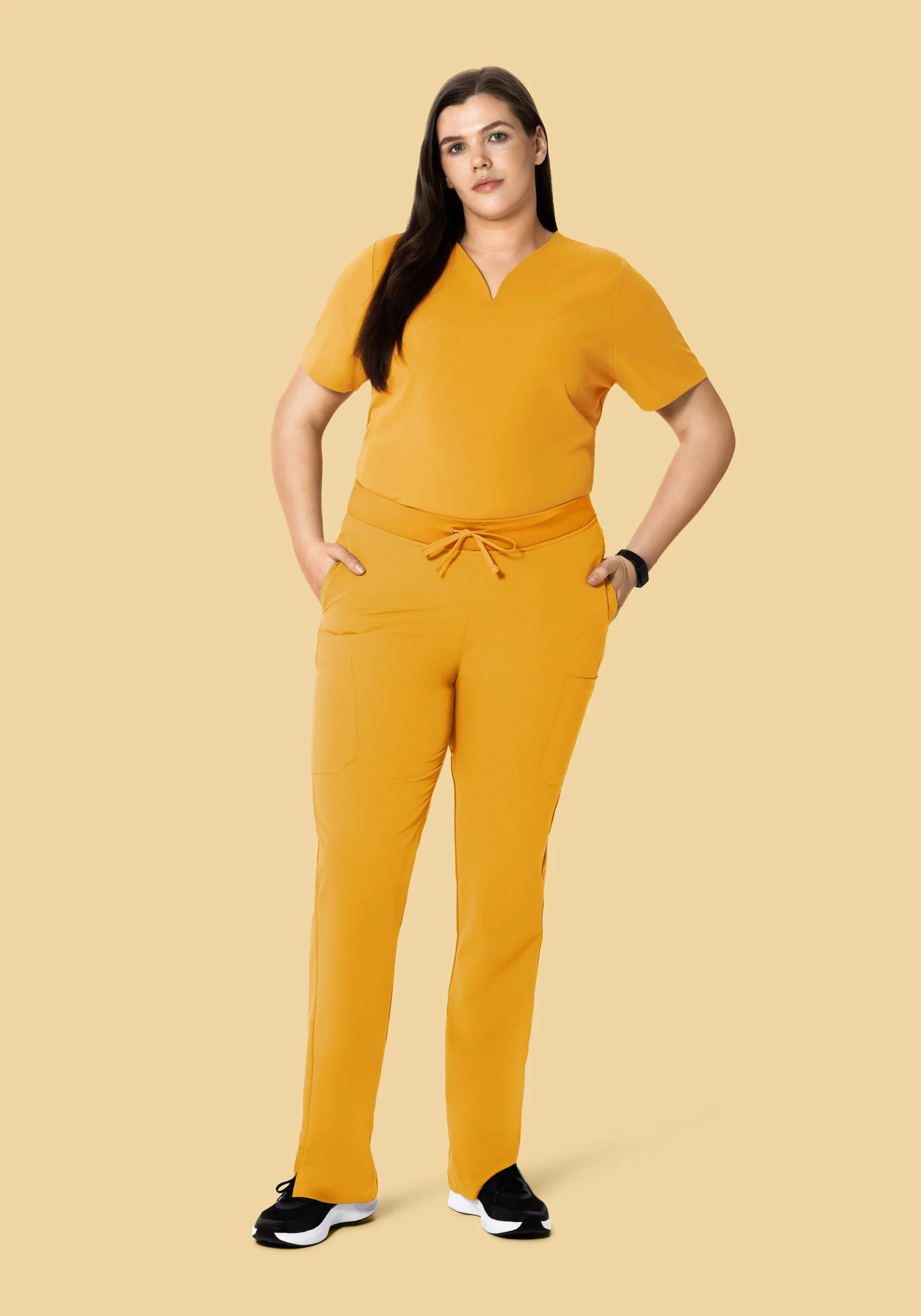 Curved V-Neck Top Honey - Image 8