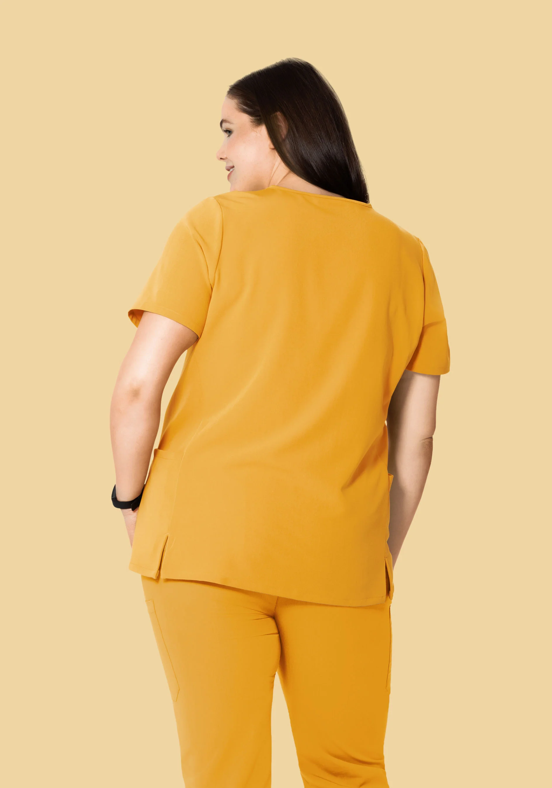 Curved V-Neck Top Honey - Image 9