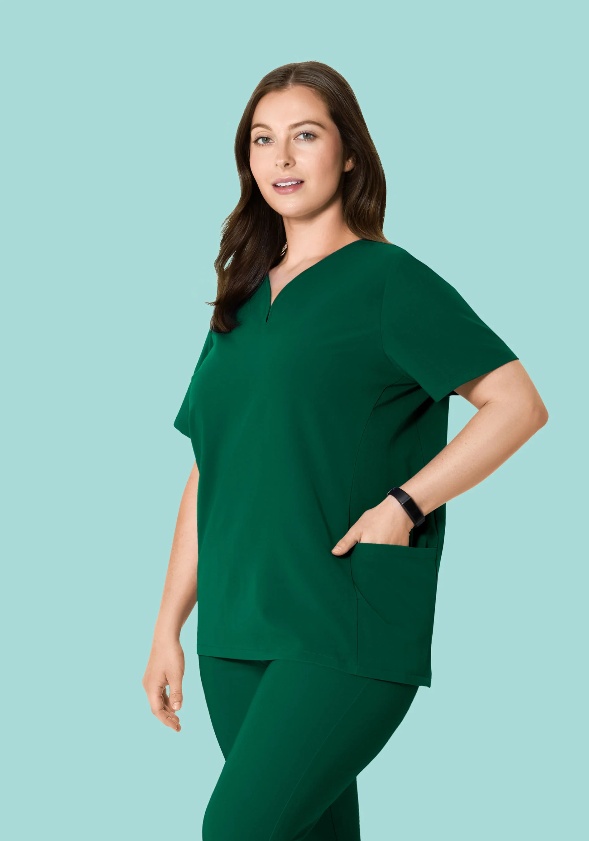 Curved V-Neck Top Hunter Green - Image 5