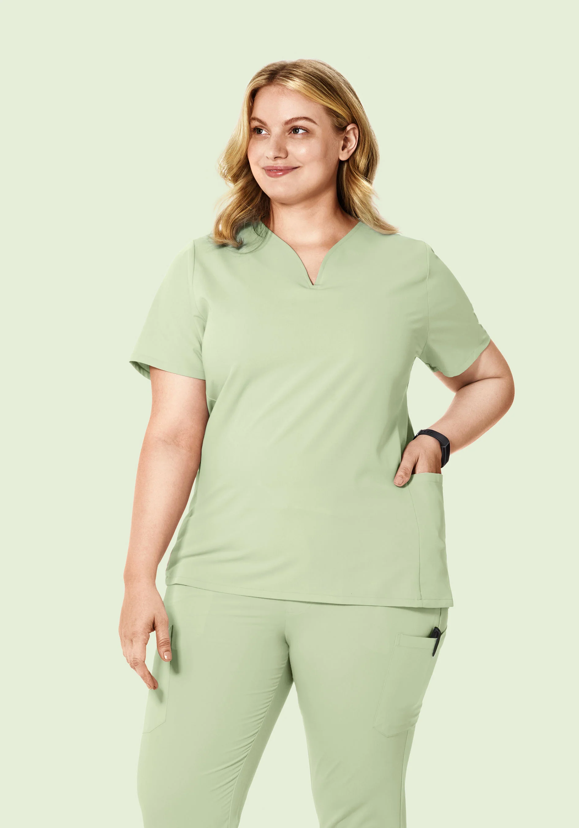 Curved V-Neck Top Matcha - Image 5