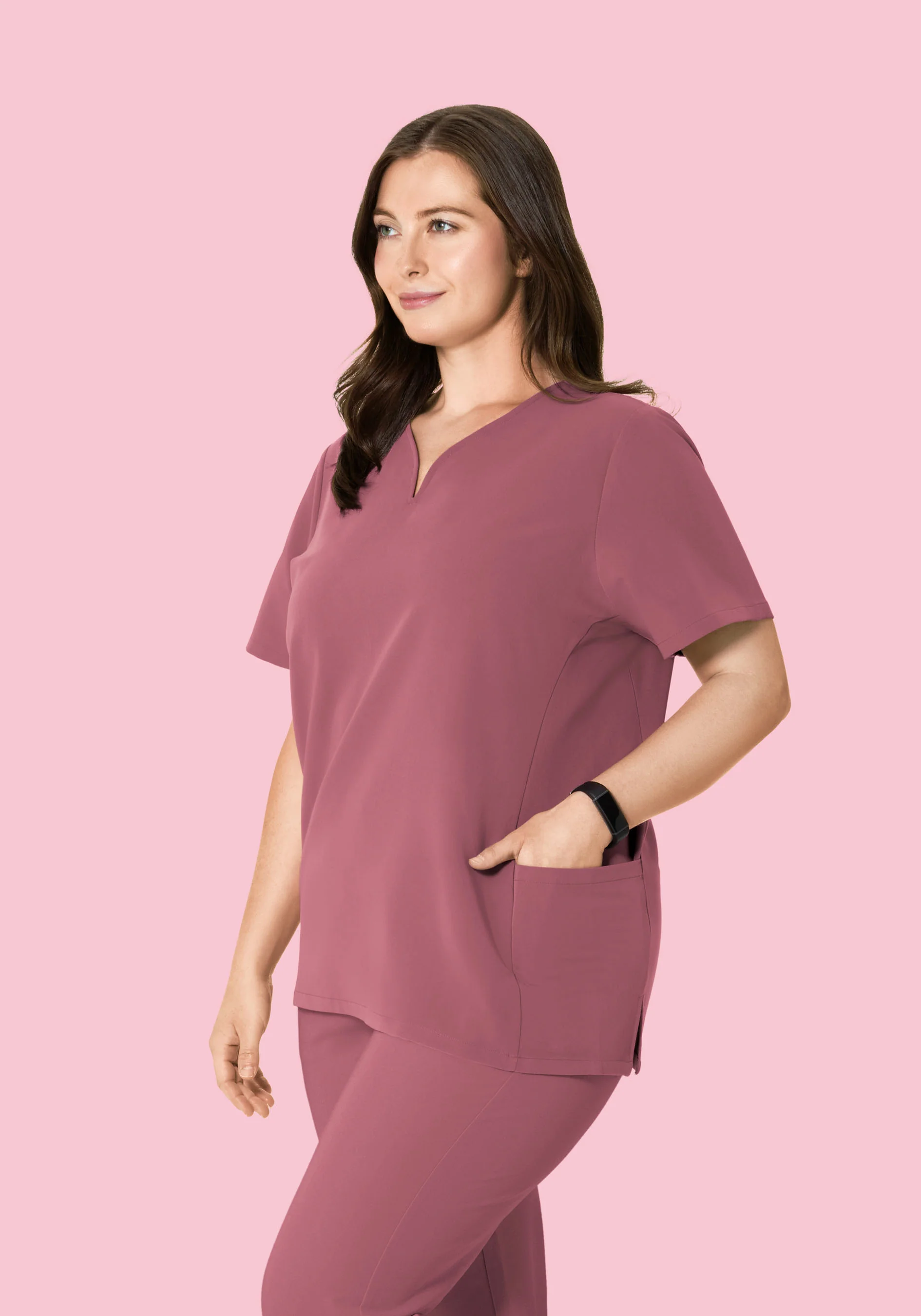 Curved V-Neck Top Mauve - Image 5