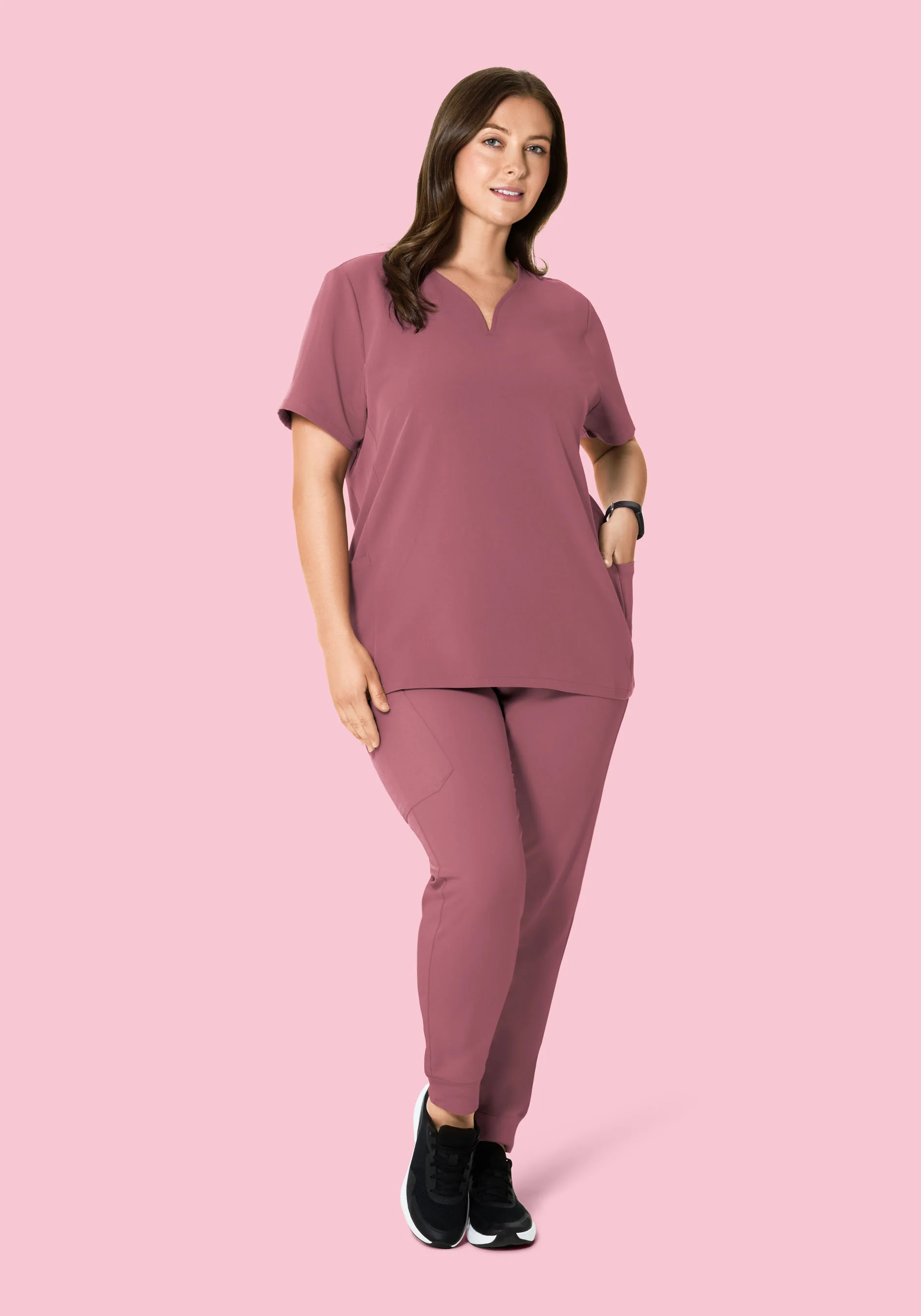 Curved V-Neck Top Mauve - Image 7