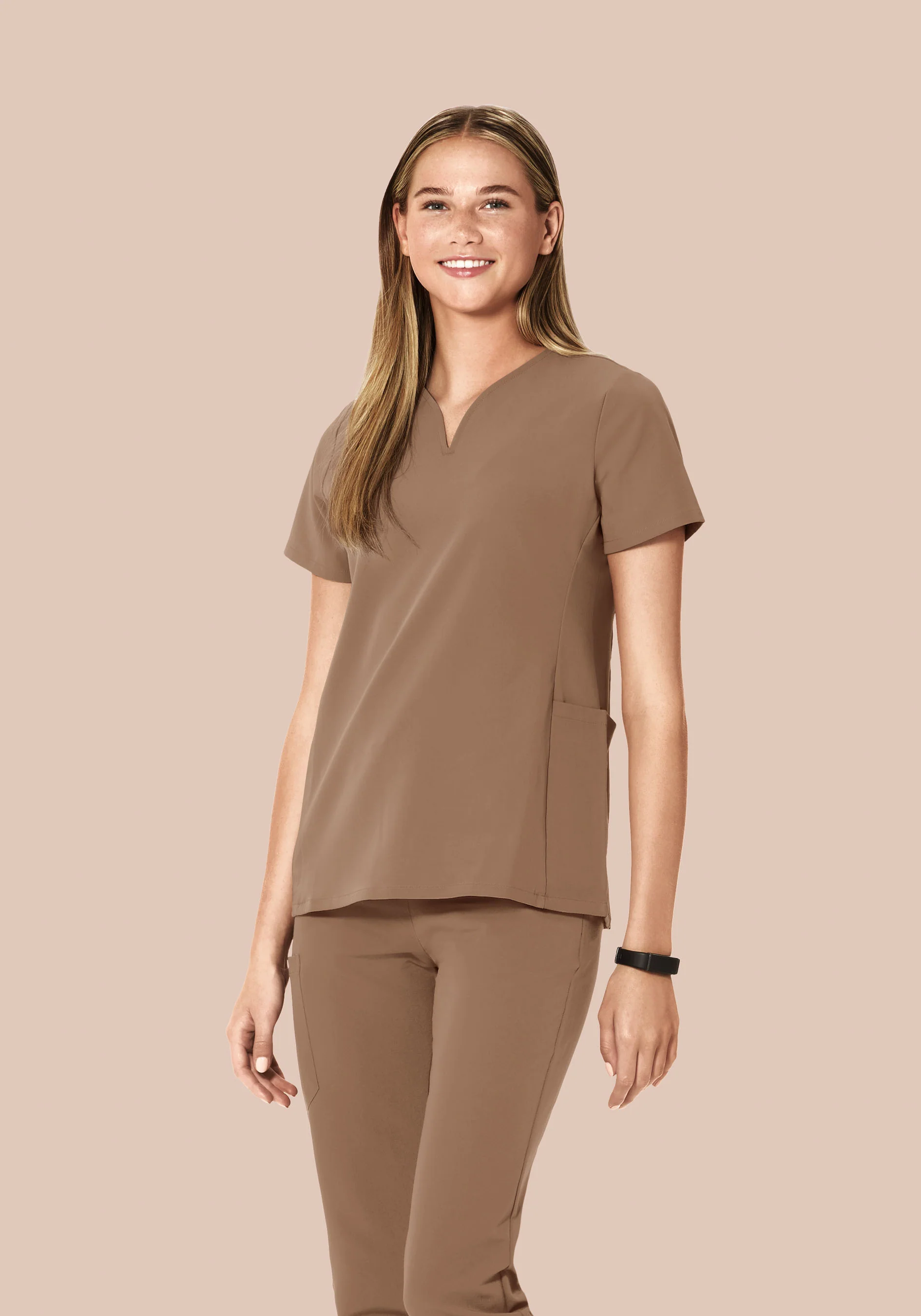 Curved V-Neck Top Mocha - Image 2