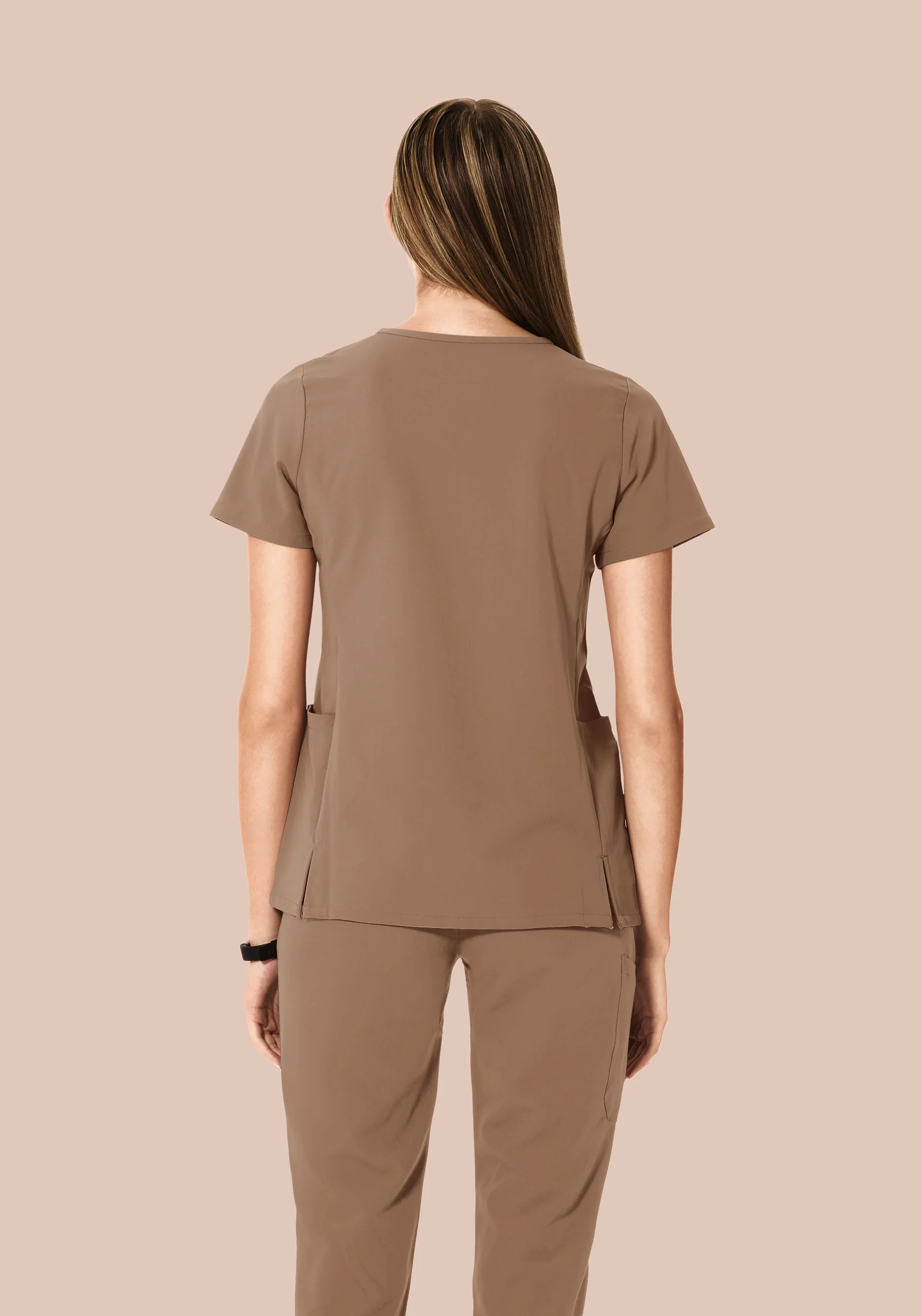 Curved V-Neck Top Mocha - Image 4