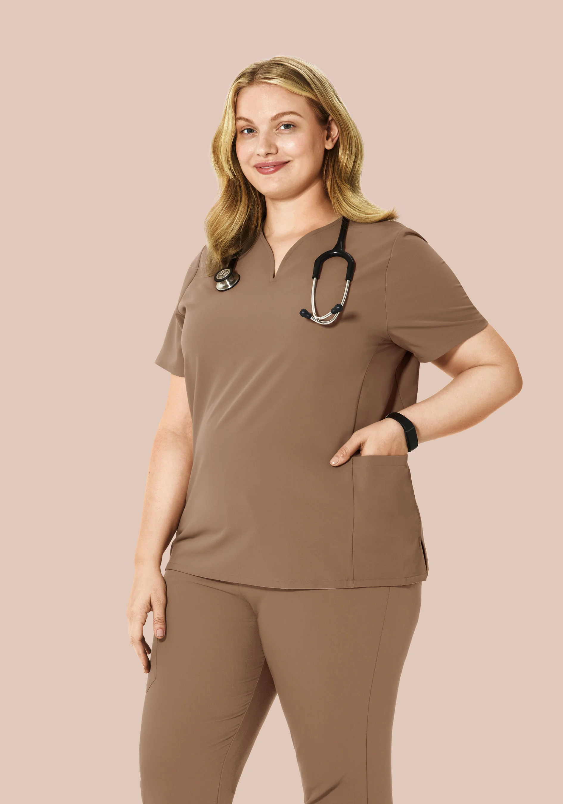 Curved V-Neck Top Mocha - Image 5