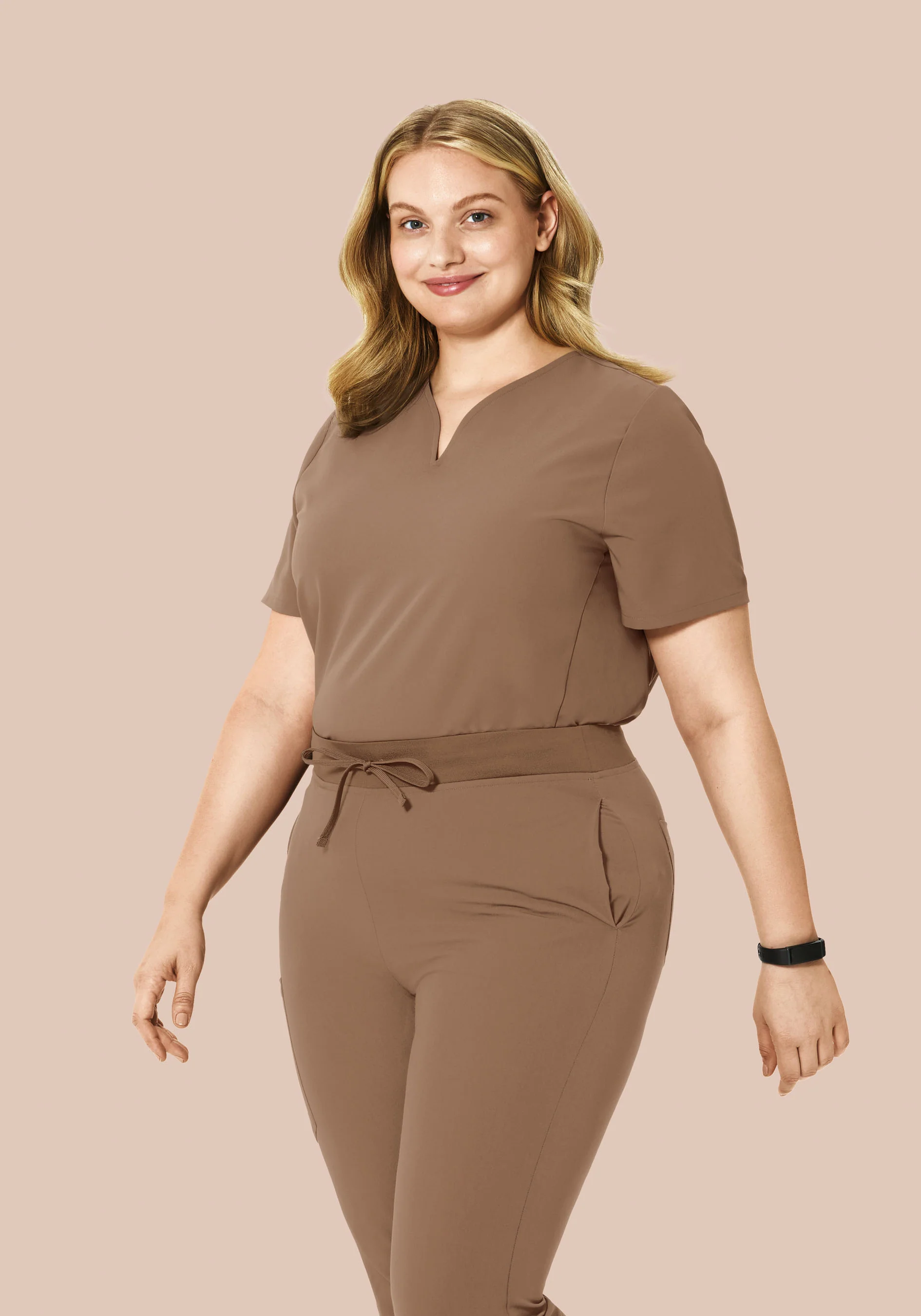Curved V-Neck Top Mocha - Image 6