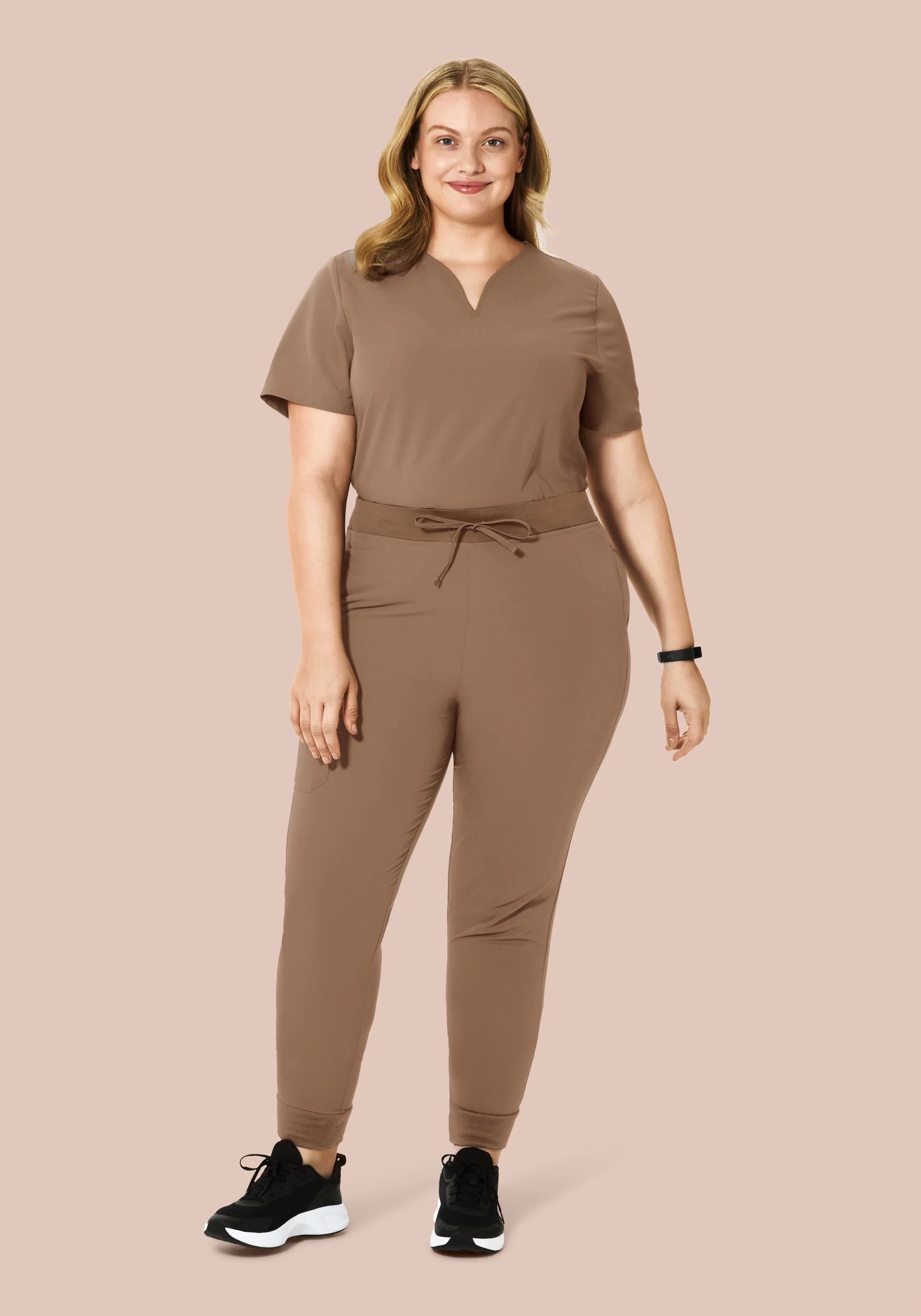 Curved V-Neck Top Mocha - Image 7
