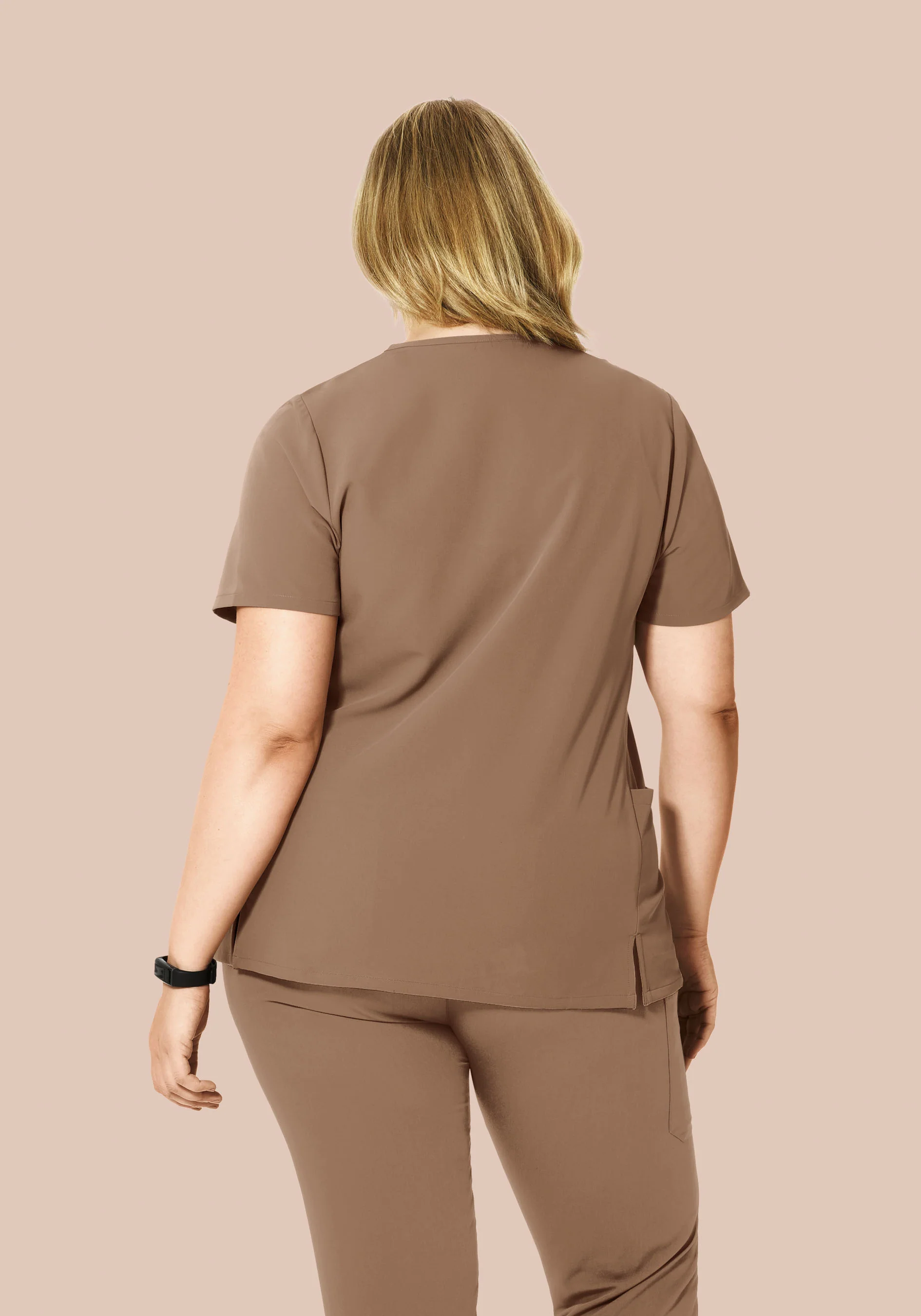 Curved V-Neck Top Mocha - Image 8